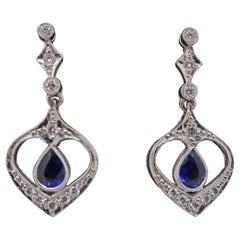 Sapphire and Diamond Drop Earrings 18 Karat White Gold 