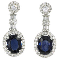 Sapphire and Diamond Drop Earrings 4.93 Carat 18 Karat White Gold