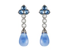 Sapphire and diamond drop earrings, circa 1915.