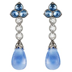 Sapphire and diamond drop earrings, circa 1915.