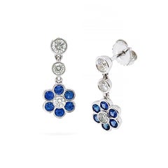 Orecchini a goccia in oro bianco 18 carati con zaffiro blu e diamante