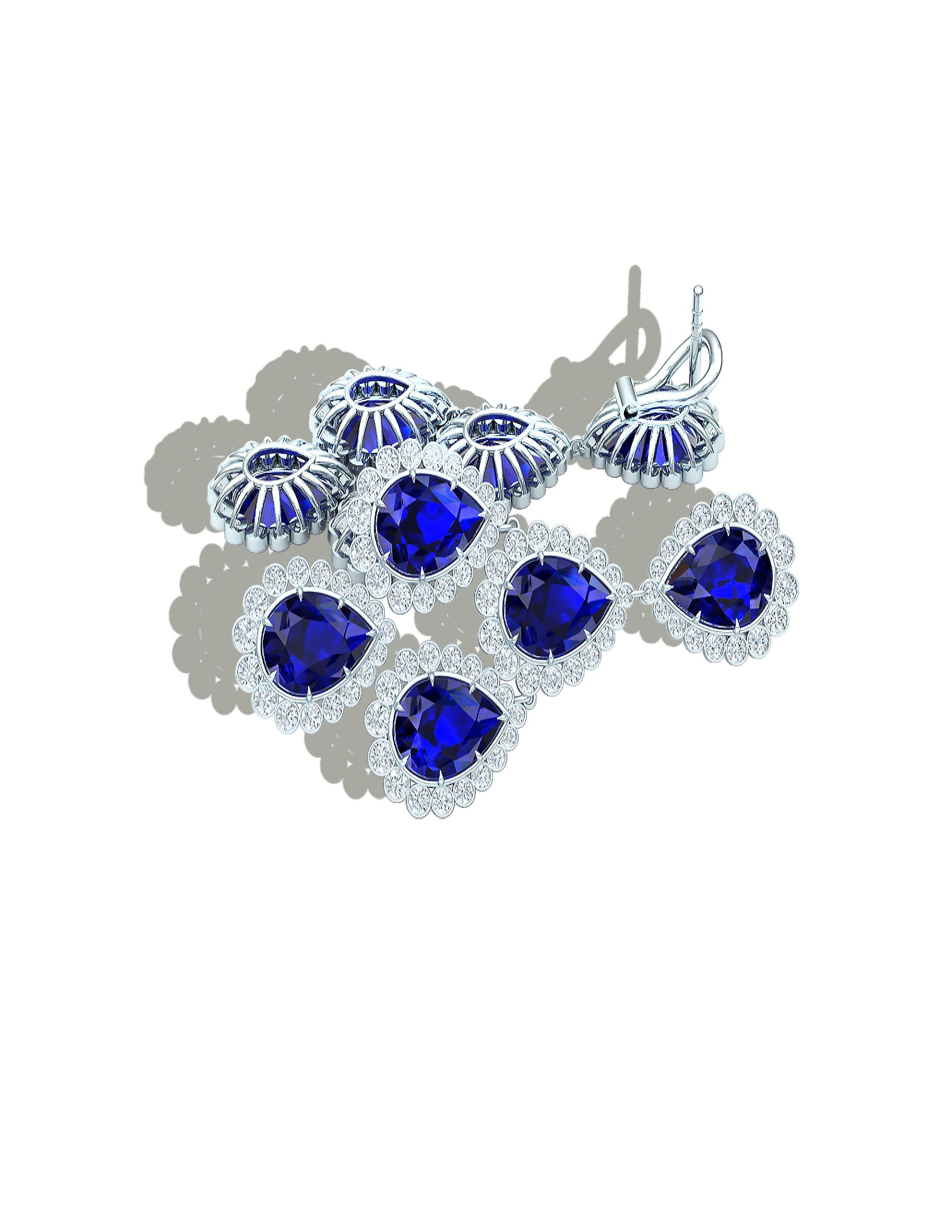 Modern Sapphire and Diamond Drop Earrings For Sale