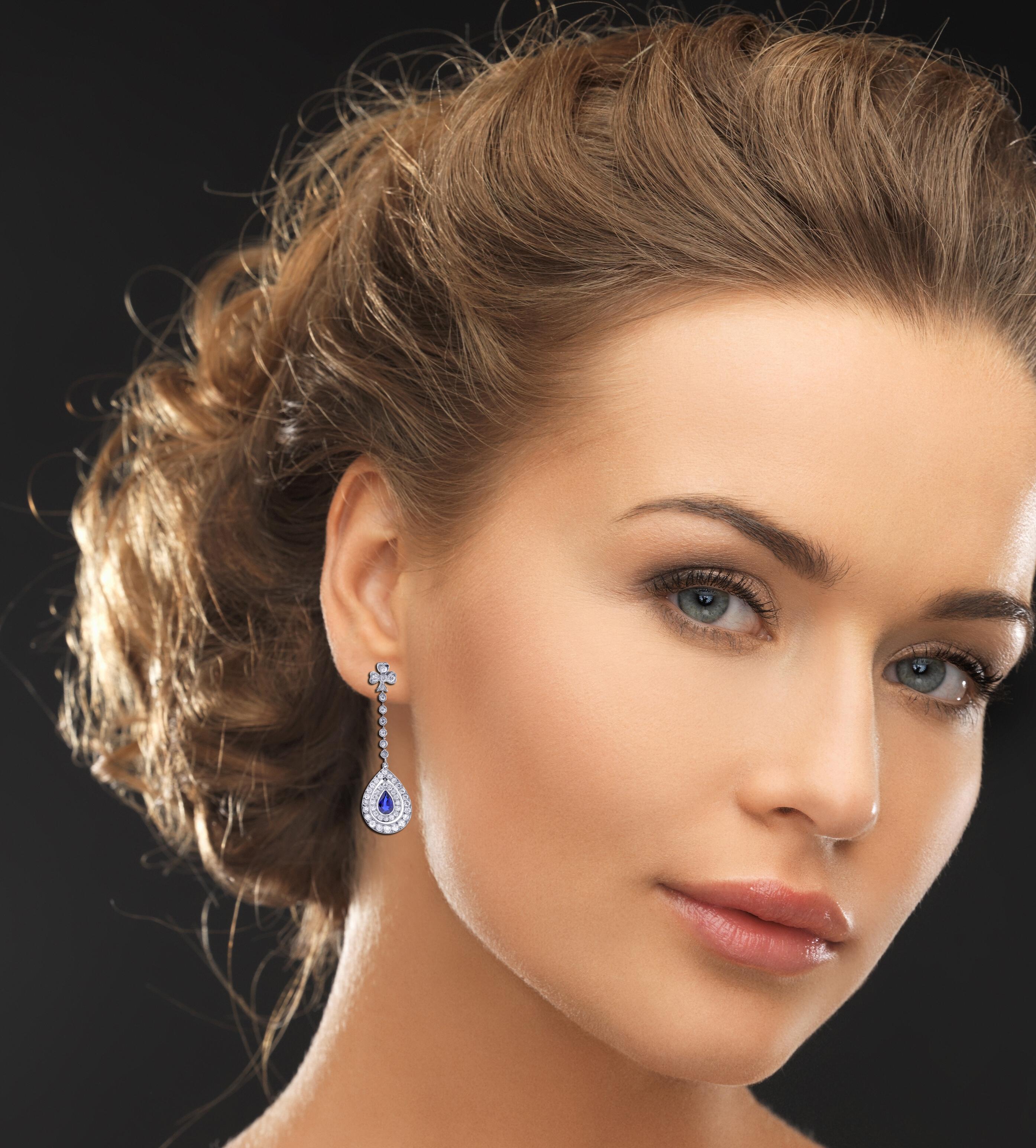 Pear Cut Sapphire and Diamond Drop Earrings