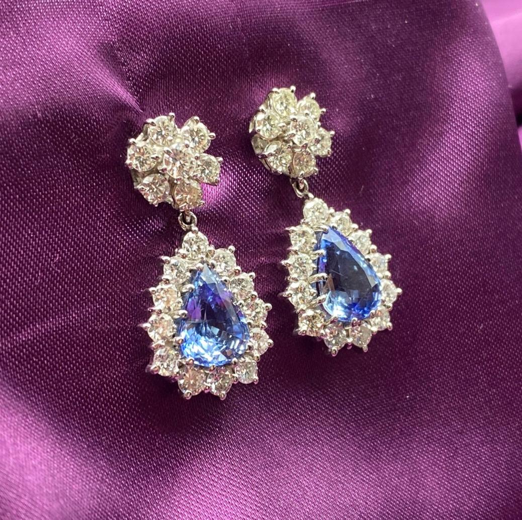 Women's or Men's Sapphire and Diamond Drop Earrings