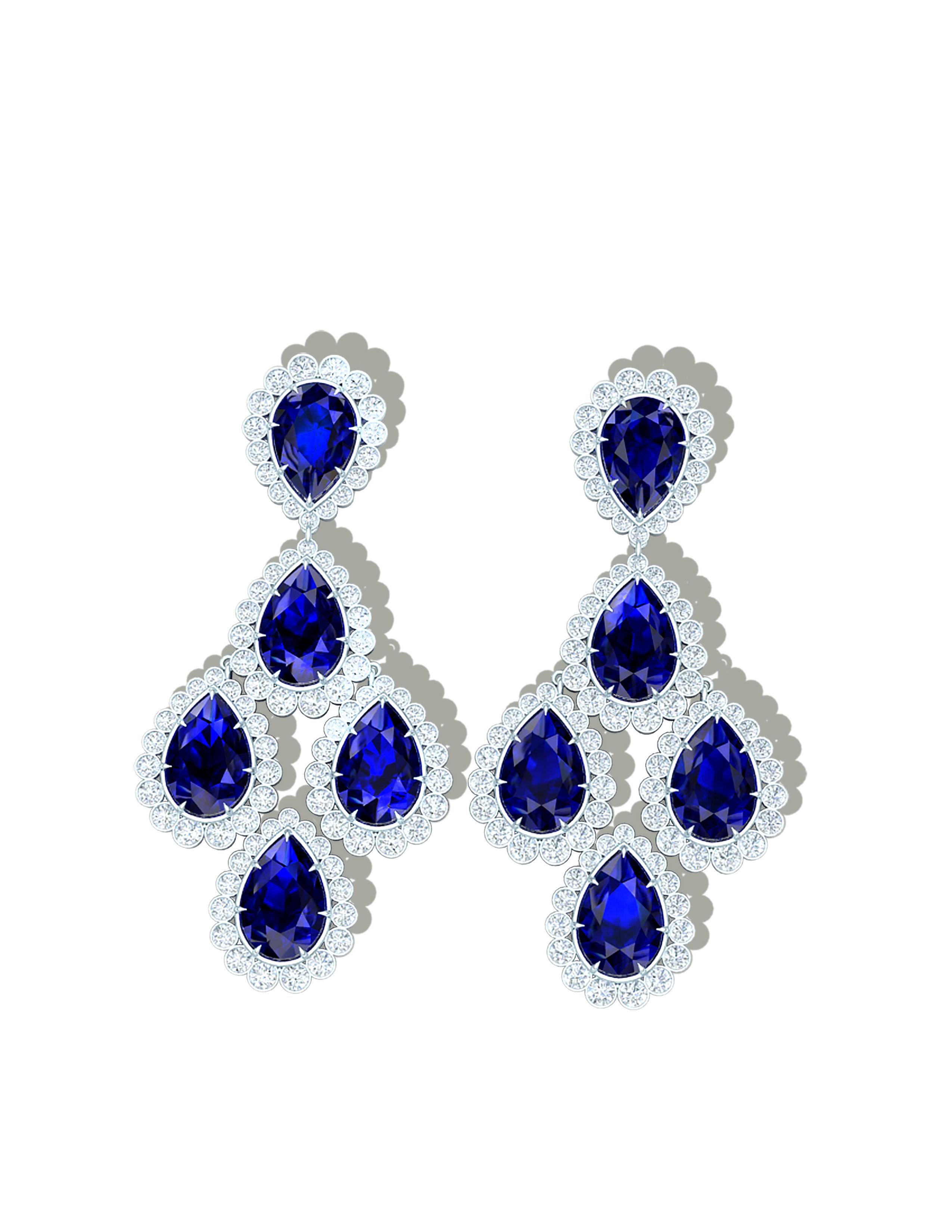 Sapphire and Diamond Drop Earrings In New Condition For Sale In Aliso Viejo, CA