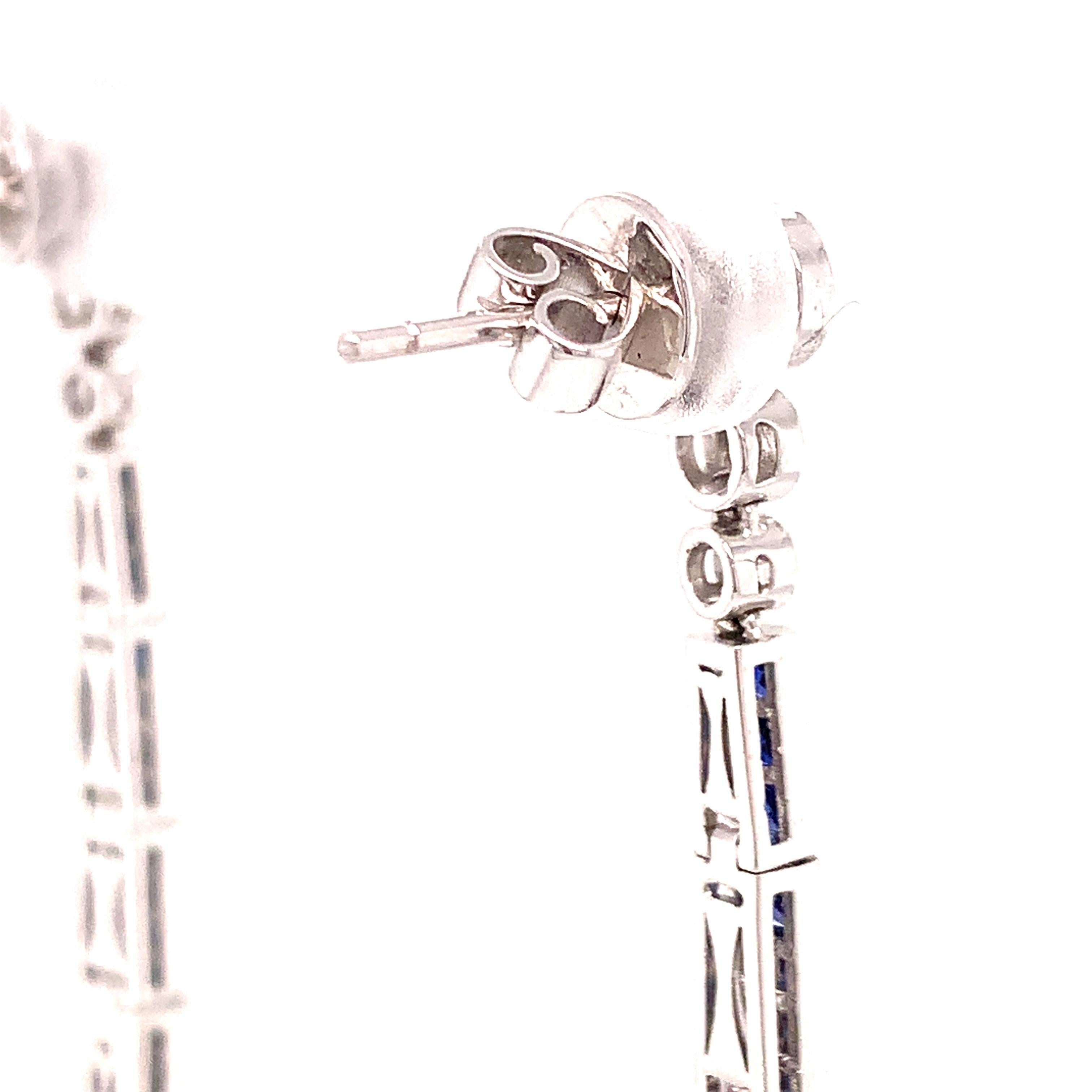 Women's Sapphire and Diamond Drop Earrings in the Style of Art Deco For Sale