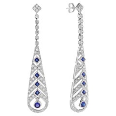 Sapphire and Diamond Drop Earrings in 18K White Gold