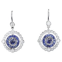 Sapphire and Diamond Drop Estate Earrings