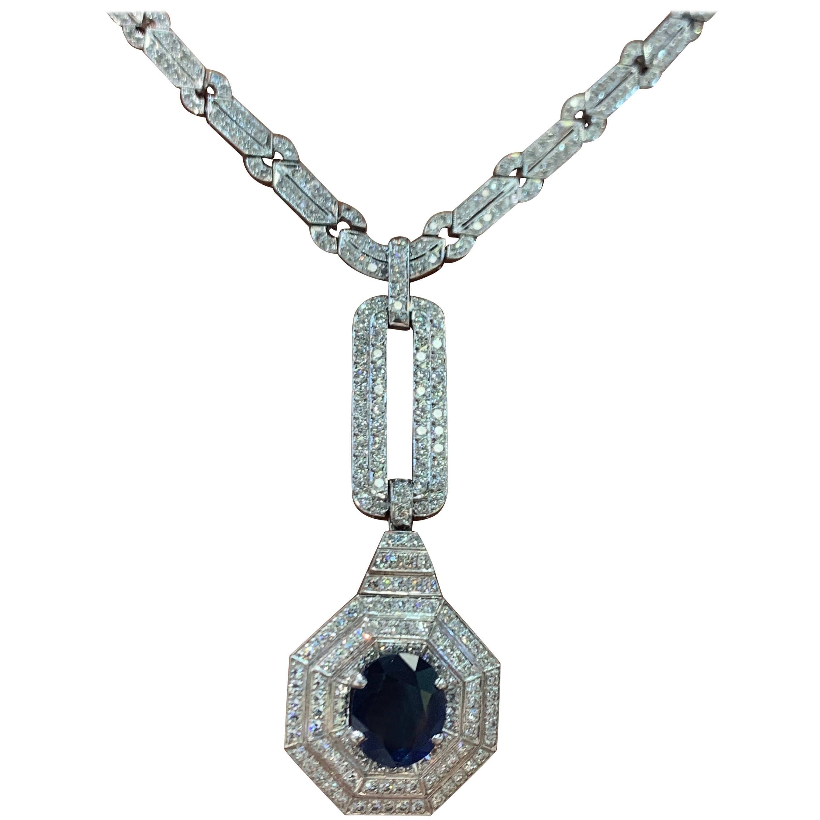 Sapphire and Diamond Drop Necklace For Sale