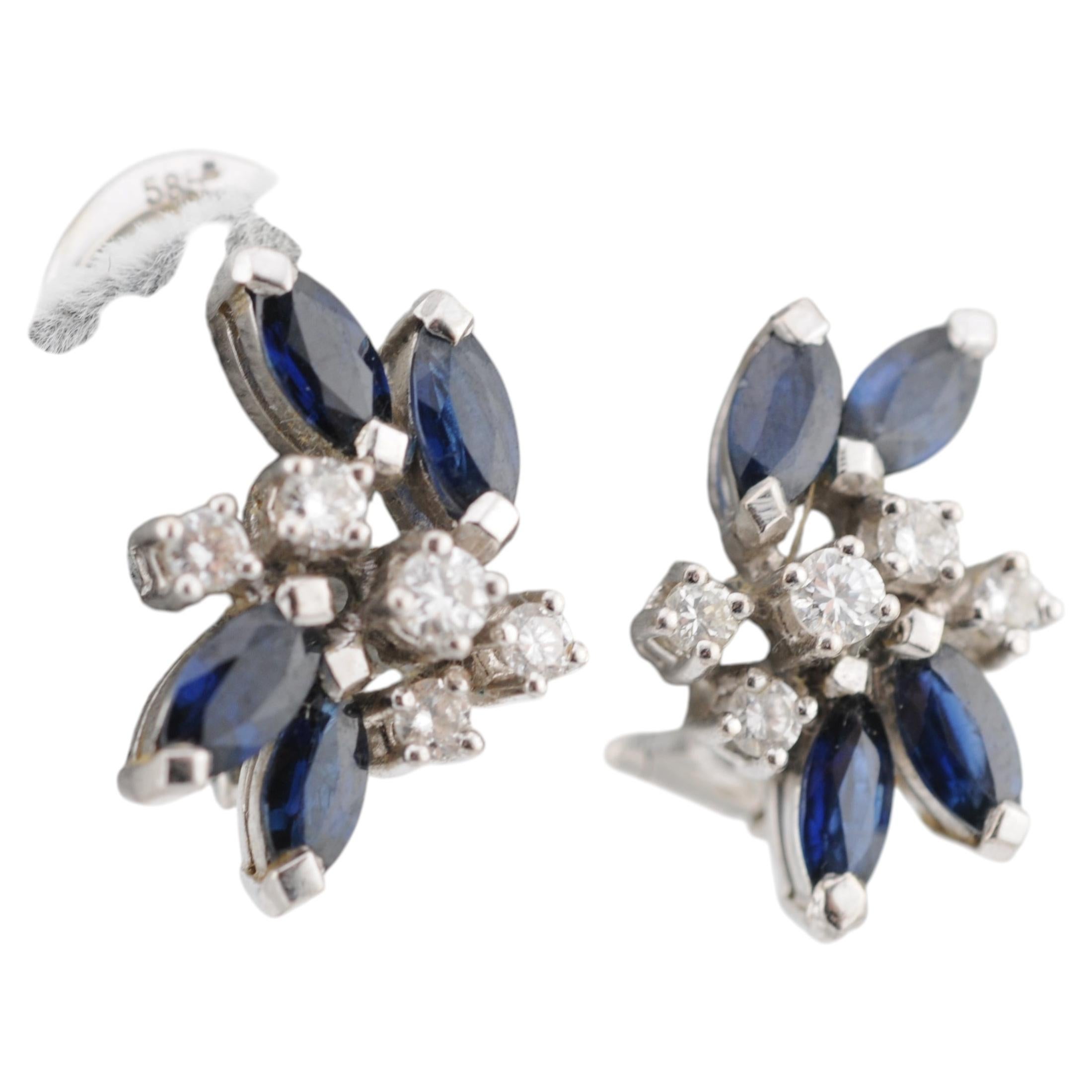Pendientes de zafiro y diamantes en oro blanco de 14 quilates