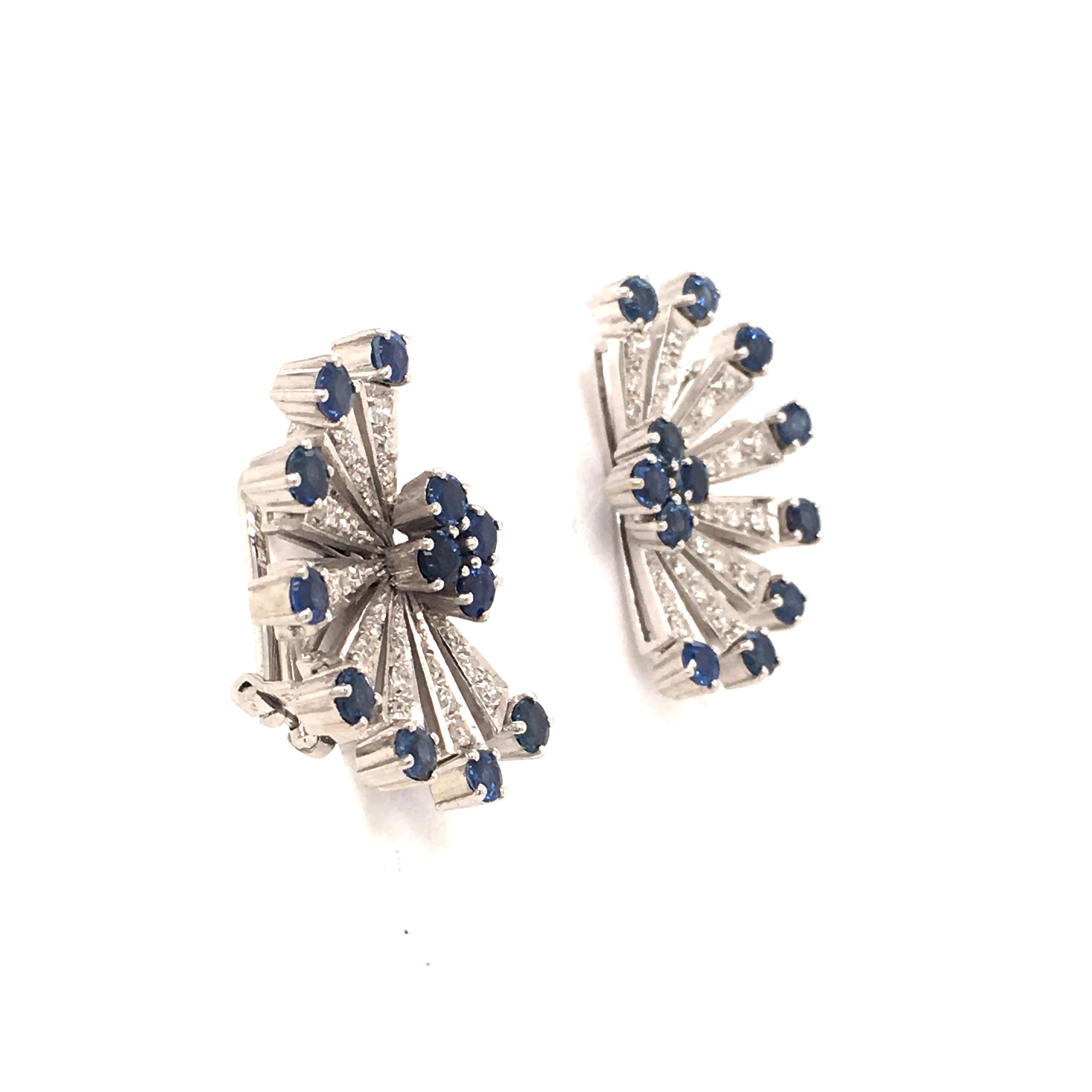 Sapphire and Diamond Earclips in 18 Karat White Gold For Sale 2