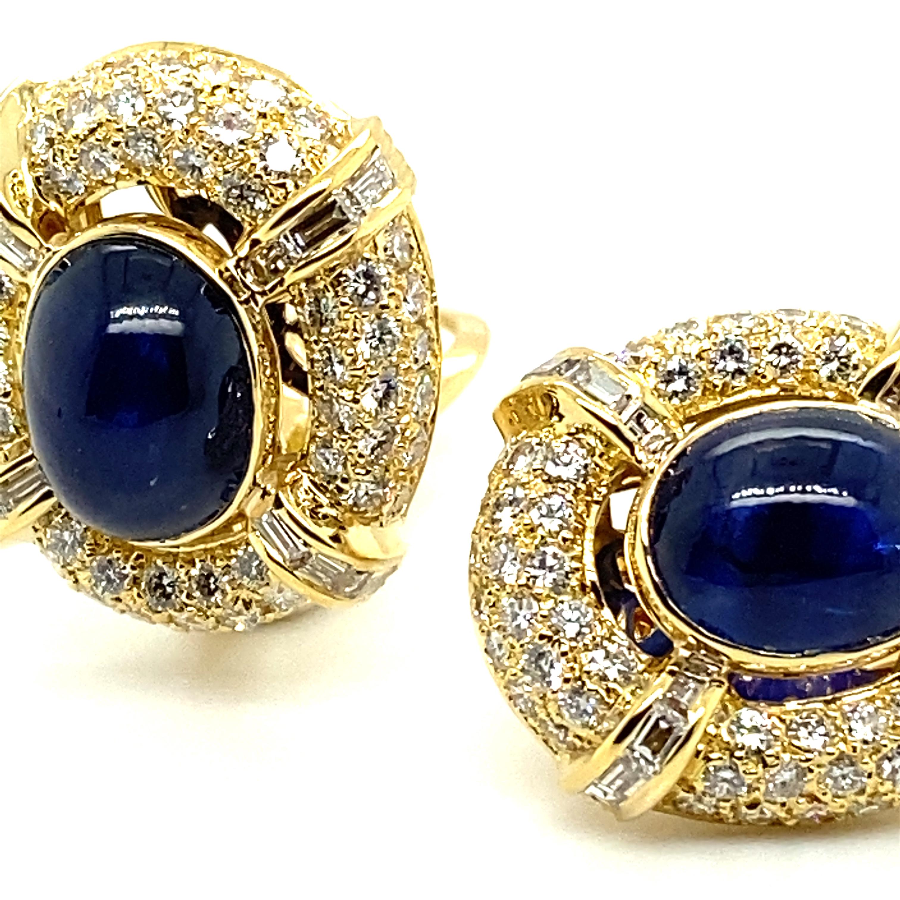 Sapphire and Diamond Earclips in 18 Karat Yellow Gold by MAYOR'S For Sale 6