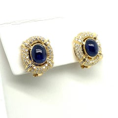 Sapphire and Diamond Earclips in 18 Karat Yellow Gold by MAYOR'S