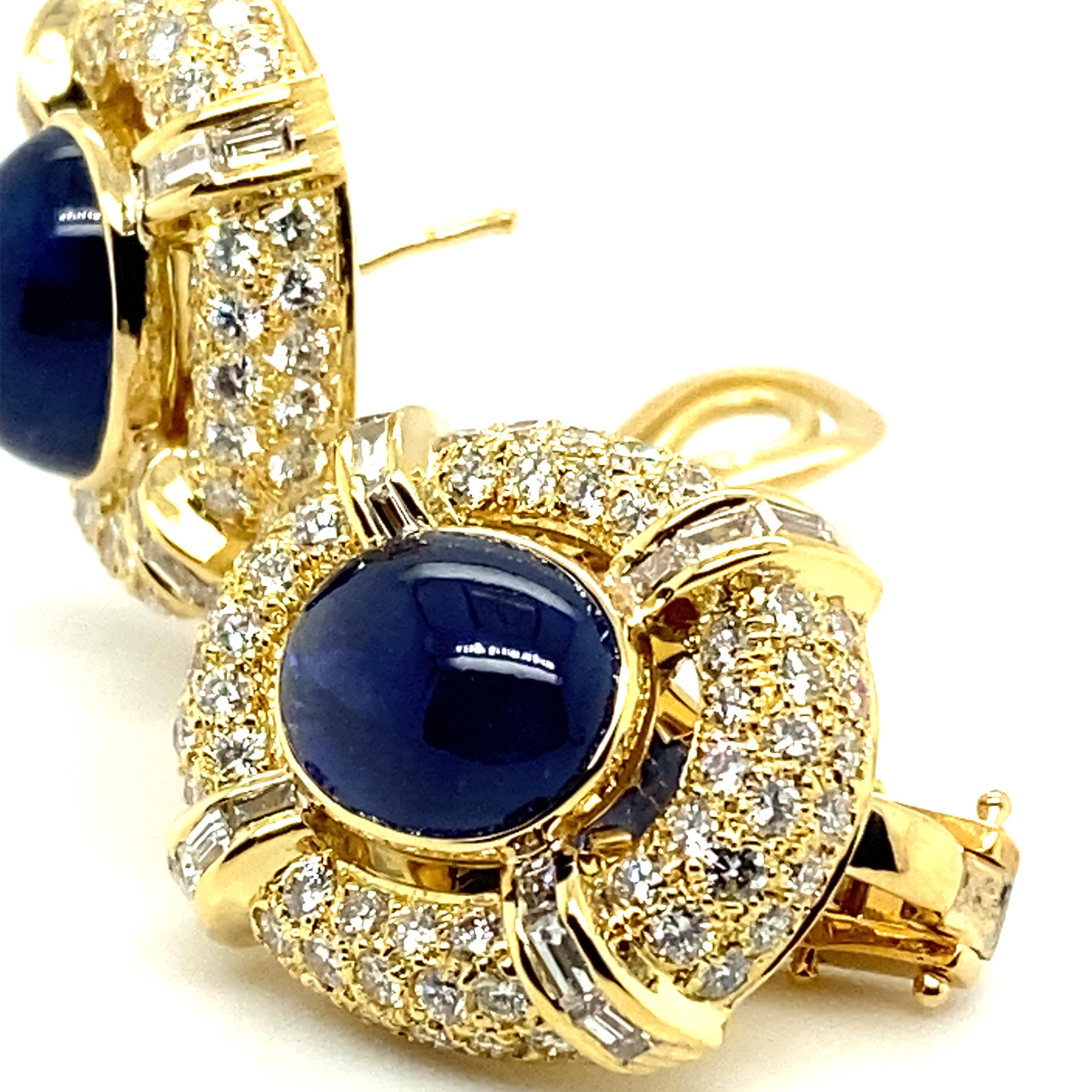 Modern Sapphire and Diamond Earclips in 18 Karat Yellow Gold by MAYOR'S For Sale