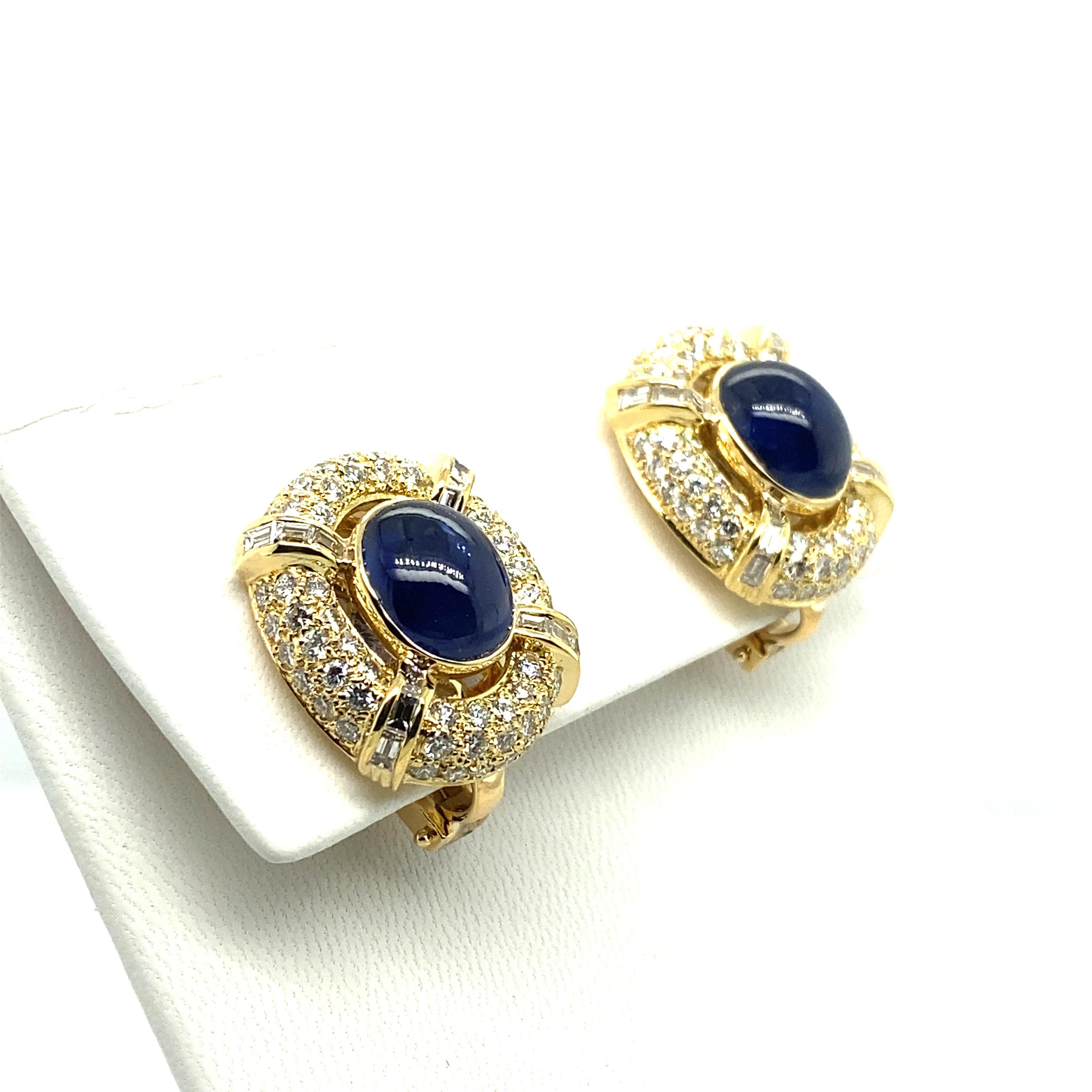 Women's or Men's Sapphire and Diamond Earclips in 18 Karat Yellow Gold by MAYOR'S For Sale