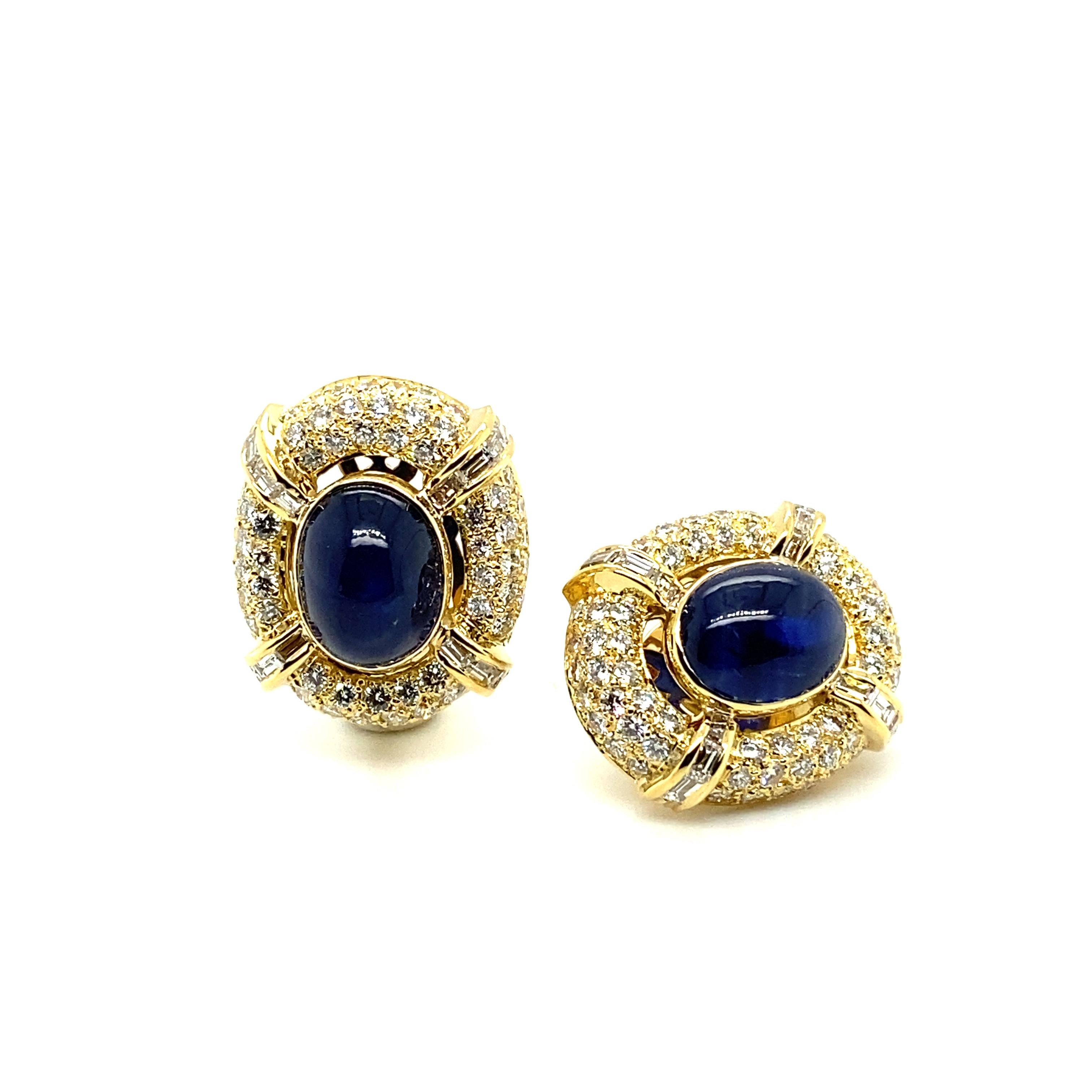 Sapphire and Diamond Earclips in 18 Karat Yellow Gold by MAYOR'S For Sale 1