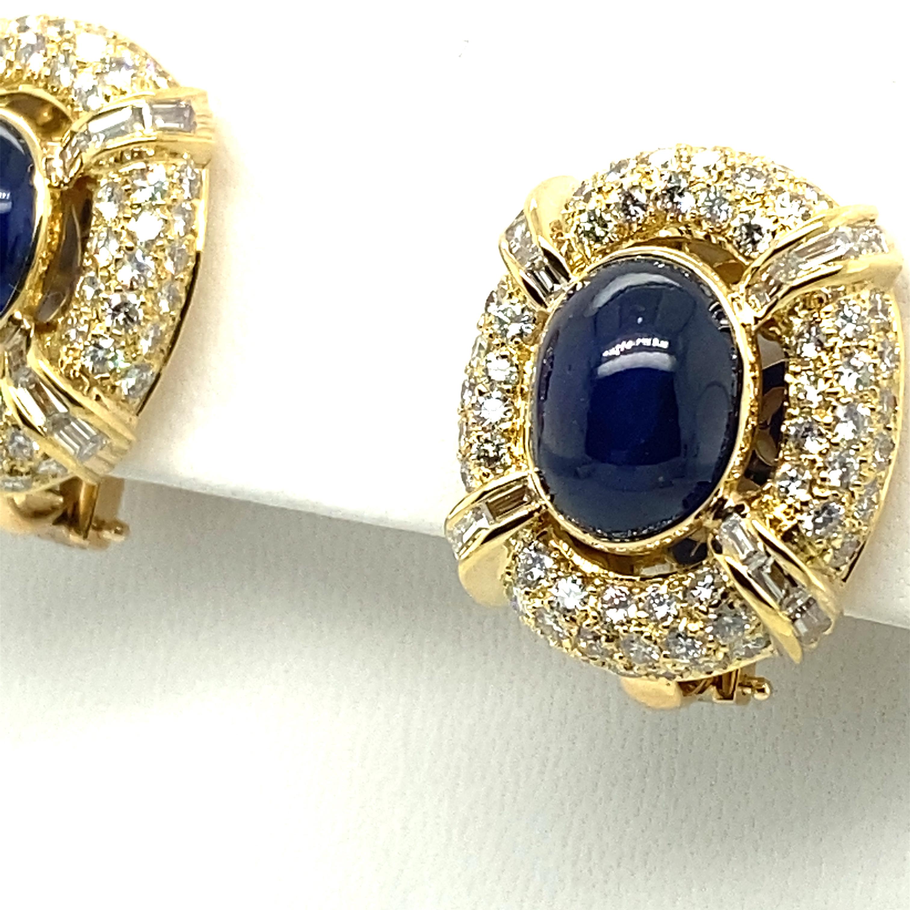 Sapphire and Diamond Earclips in 18 Karat Yellow Gold by MAYOR'S For Sale 3