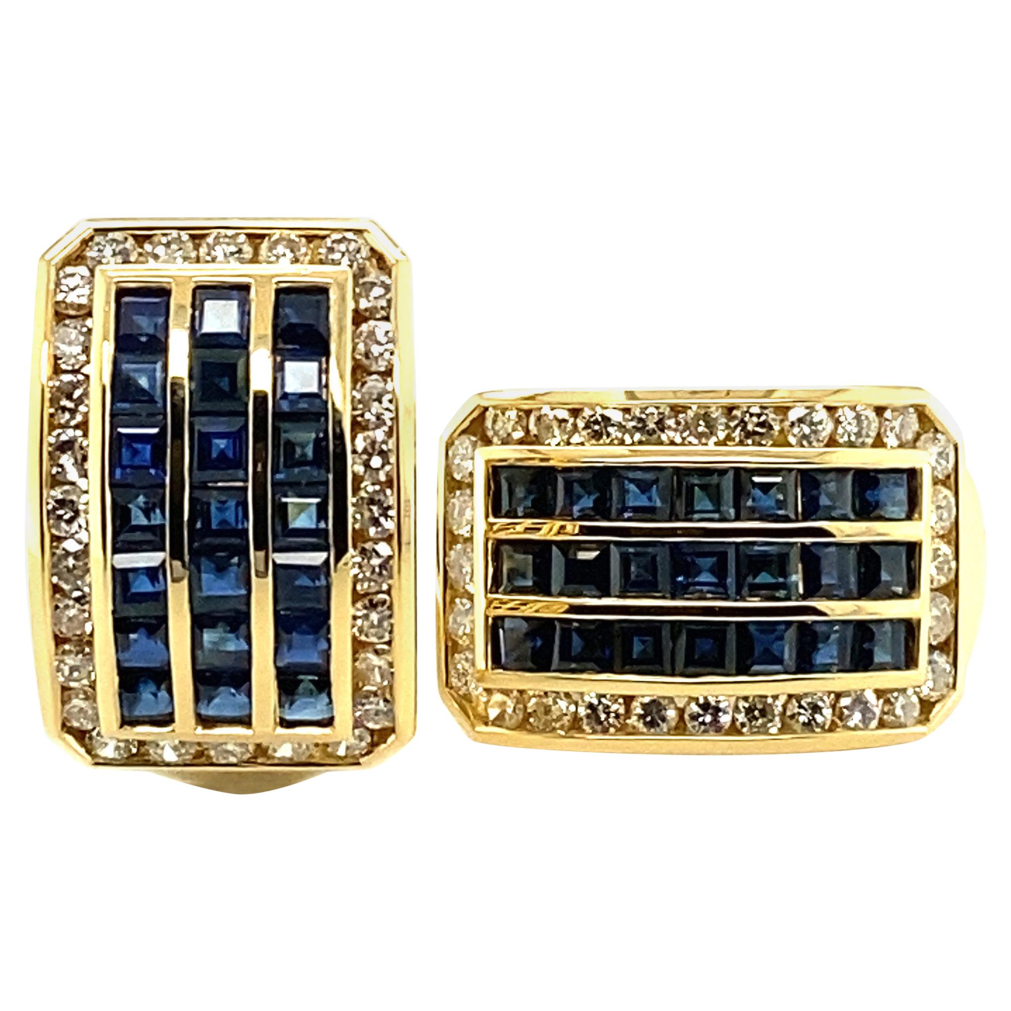 Sapphire and Diamond Earclips in 18 Karat Yellow Gold