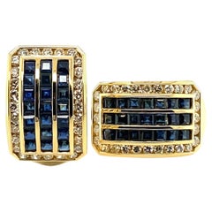 Sapphire and Diamond Earclips in 18 Karat Yellow Gold