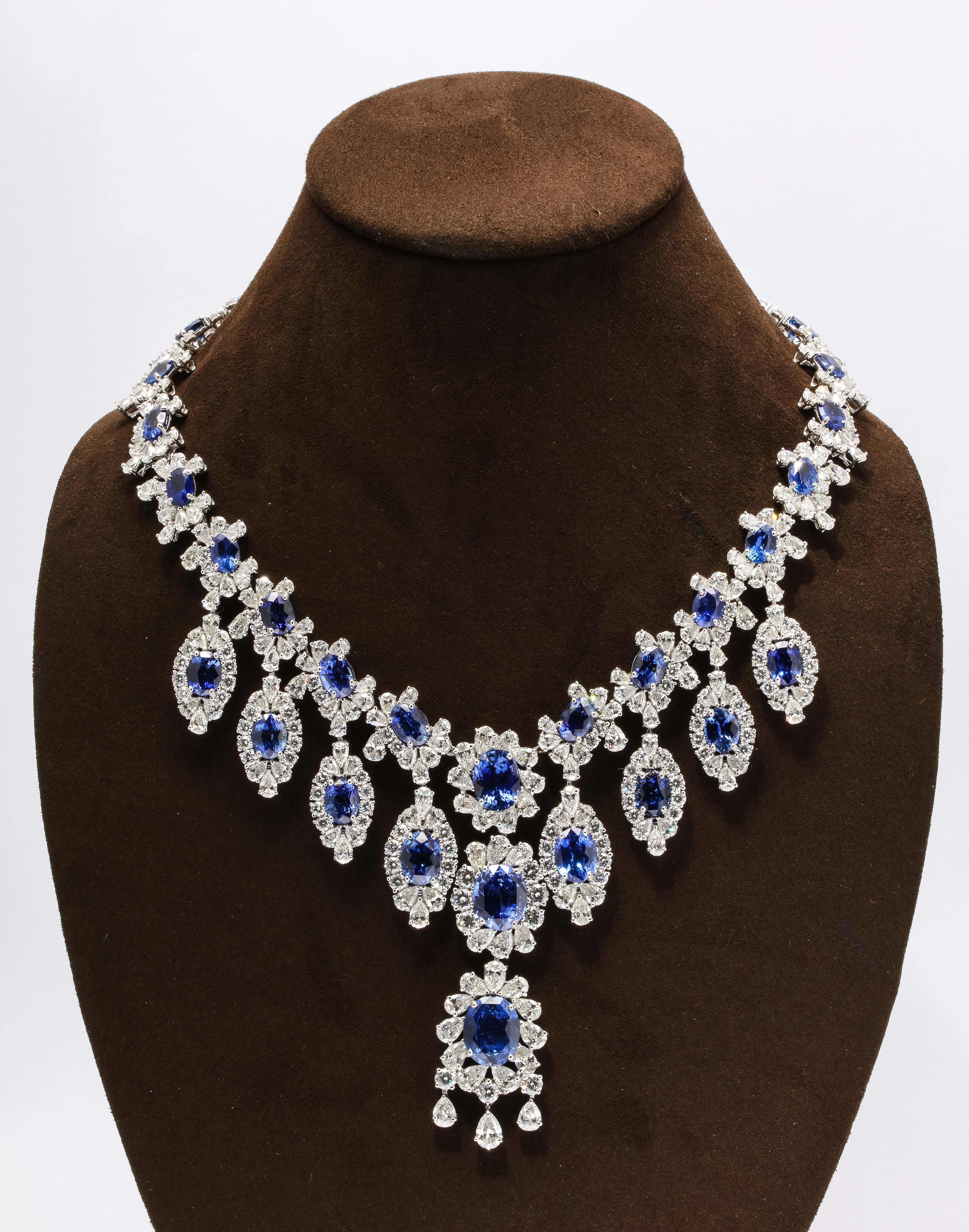 Sapphire and Diamond Earring and Necklace Set For Sale 2