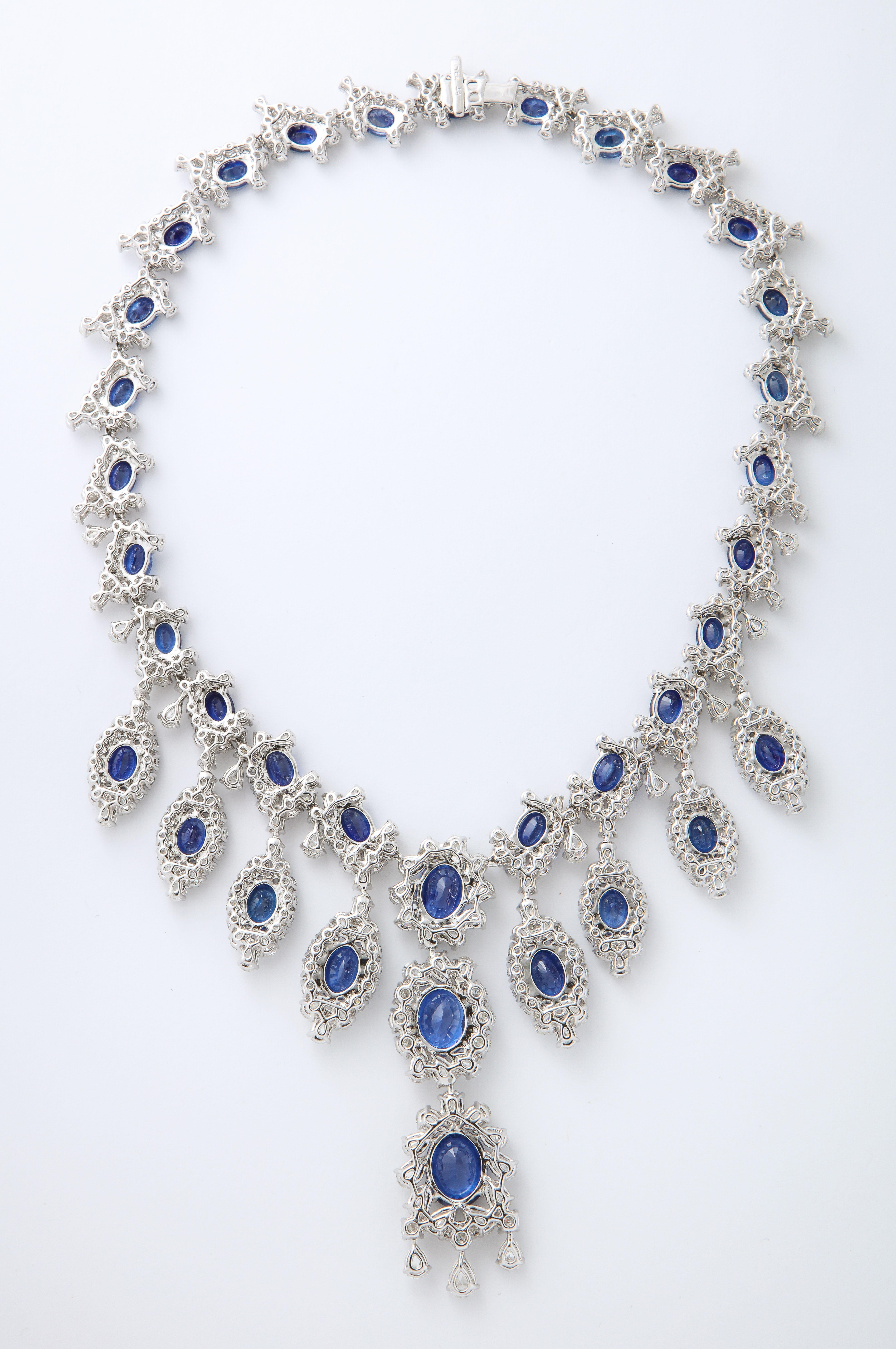 Oval Cut Sapphire and Diamond Earring and Necklace Set For Sale