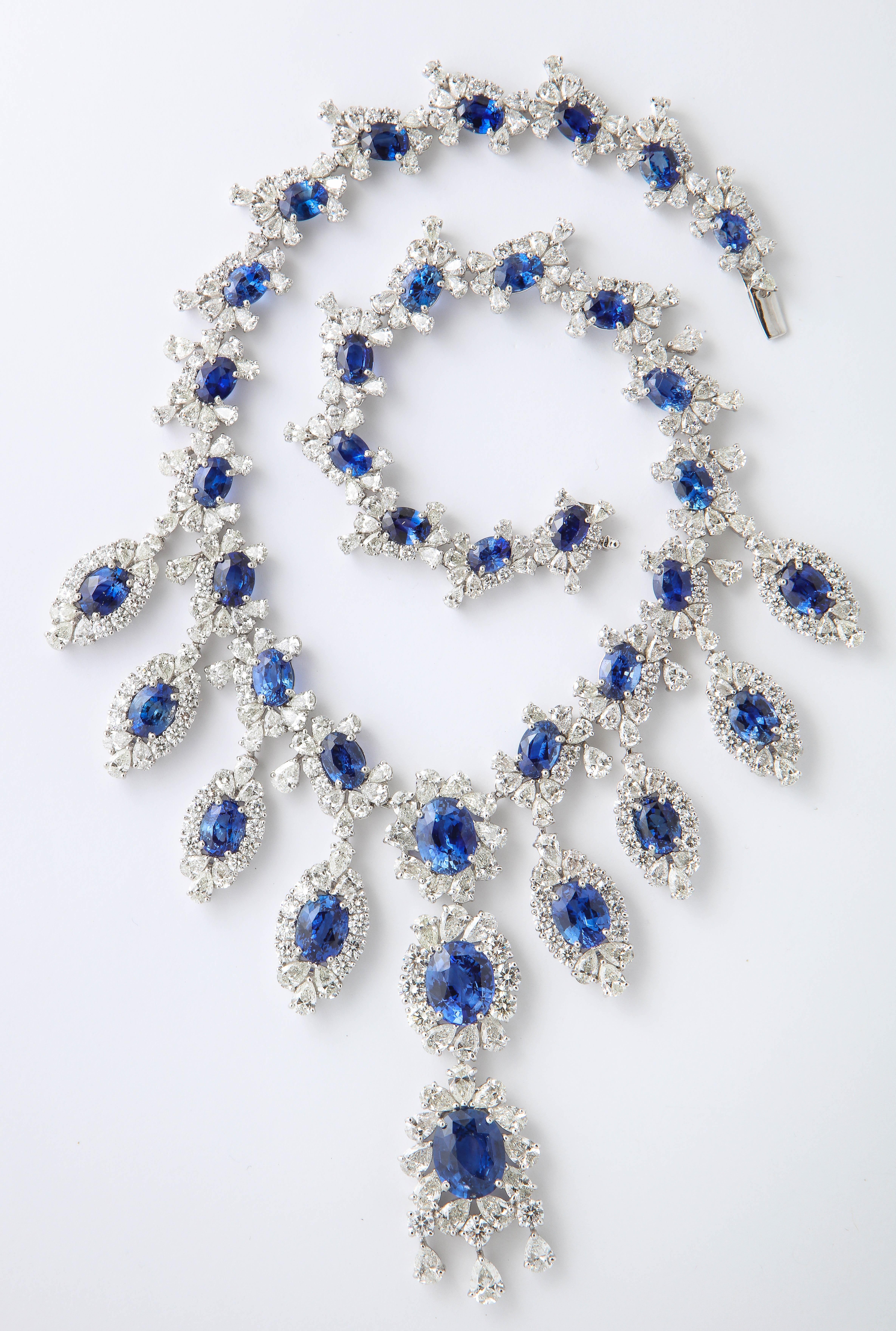 Sapphire and Diamond Earring and Necklace Set In New Condition For Sale In New York, NY