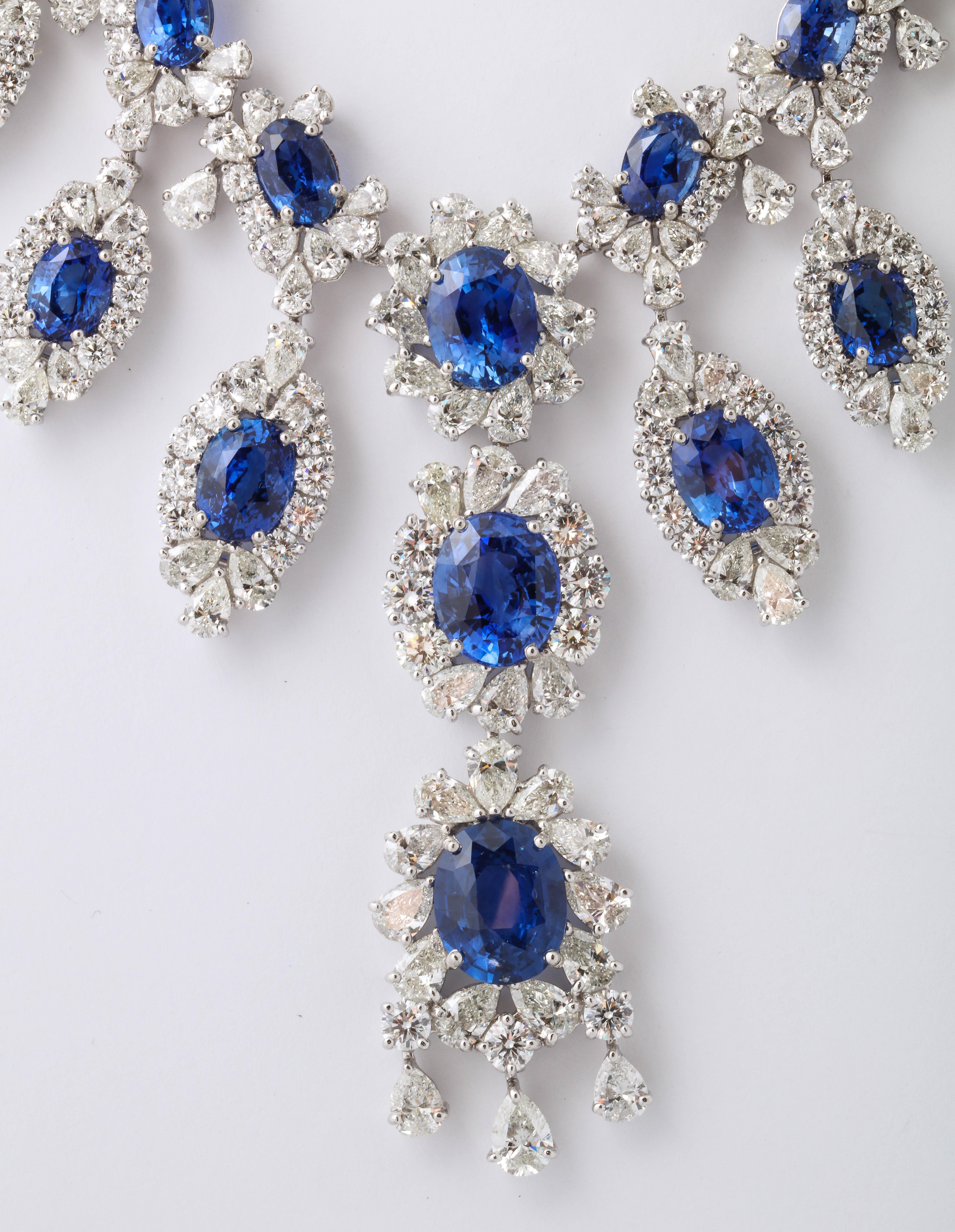 Women's or Men's Sapphire and Diamond Earring and Necklace Set For Sale