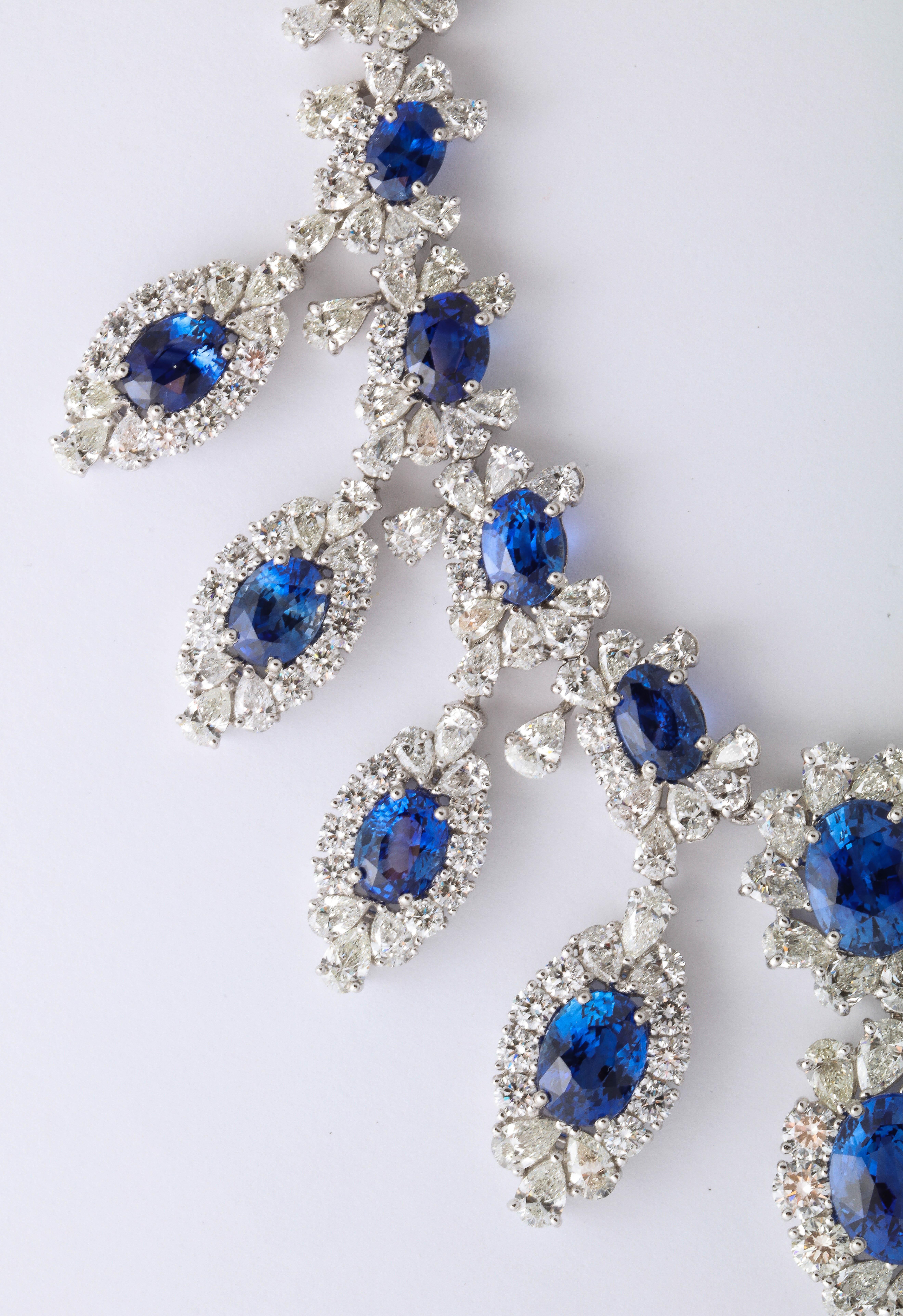 Sapphire and Diamond Earring and Necklace Set For Sale 1