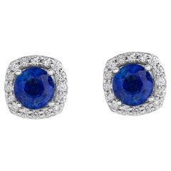 Sapphire and Diamond Earring in 14k White Gold Setting