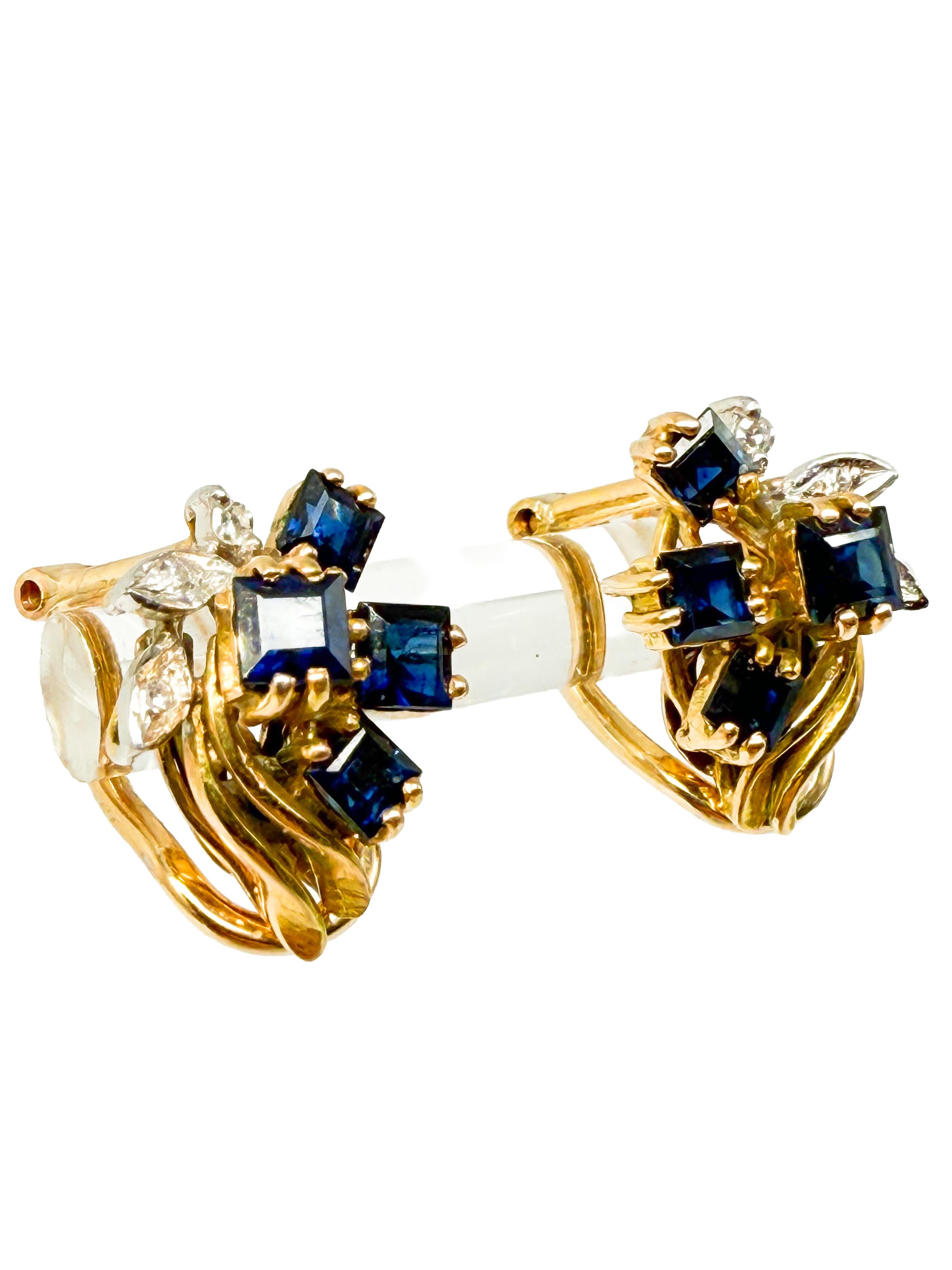 Moderno Orecchini con zaffiri e diamanti, oro giallo 14k in vendita