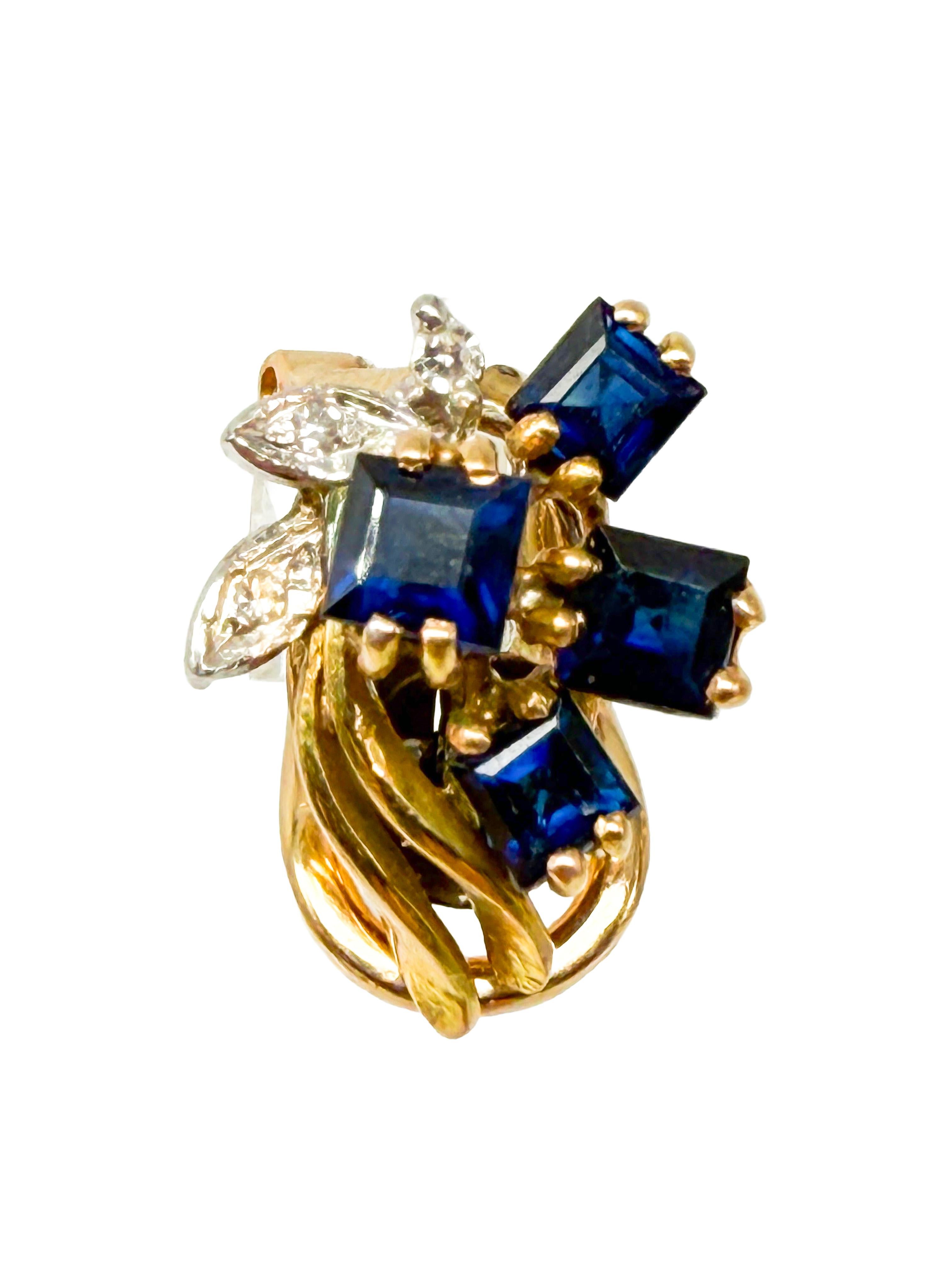 Taglio brillante Orecchini con zaffiri e diamanti, oro giallo 14k in vendita