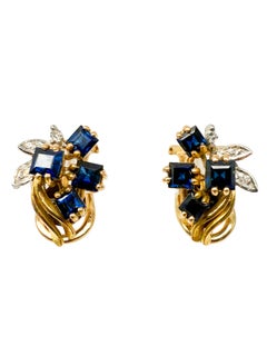 Orecchini con zaffiri e diamanti, oro giallo 14k