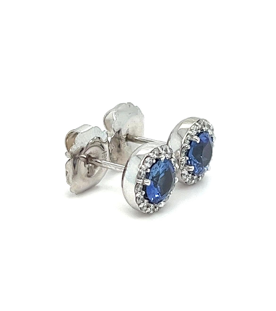 Round Cut Sapphire and Diamond Earrings, 2.85ctw, 18kt For Sale