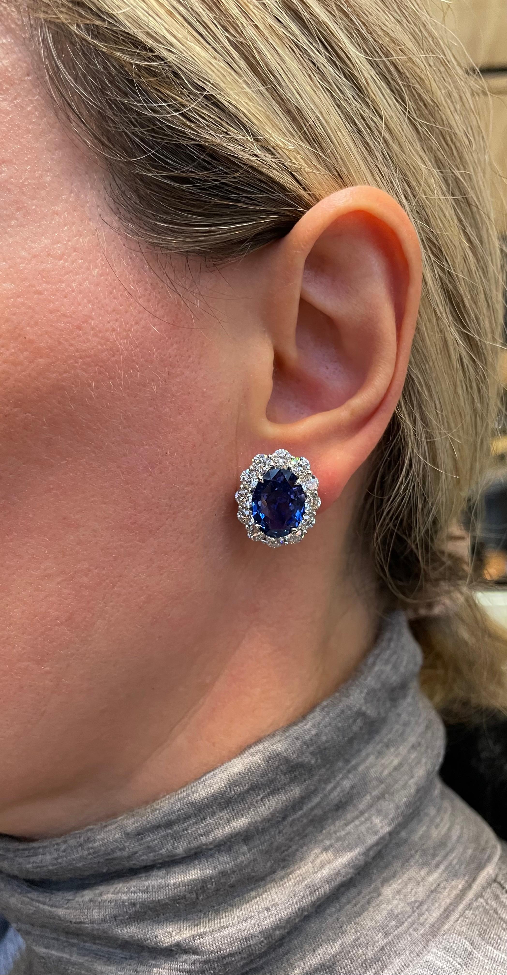 Boucles d'oreilles saphir et diamant en vente 8