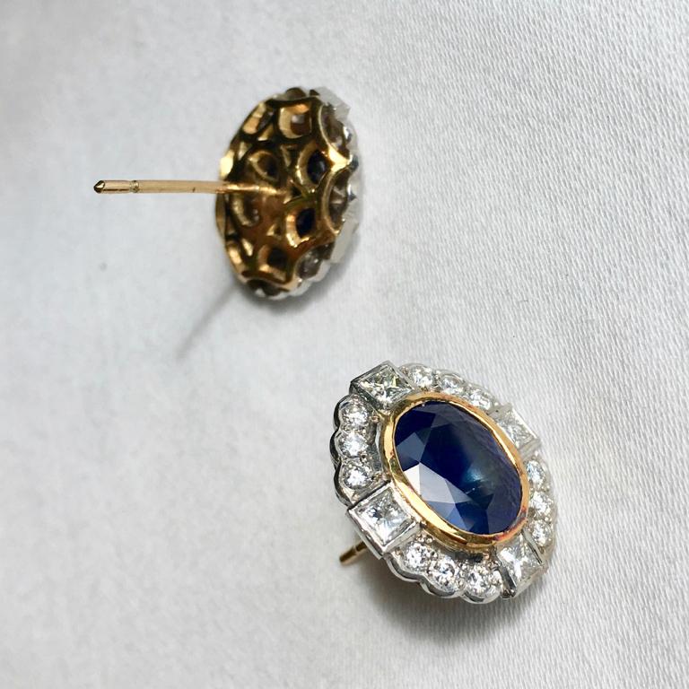 Baroque Revival  18 Carat Yellow and White Gold Sapphire and Diamond Earrings