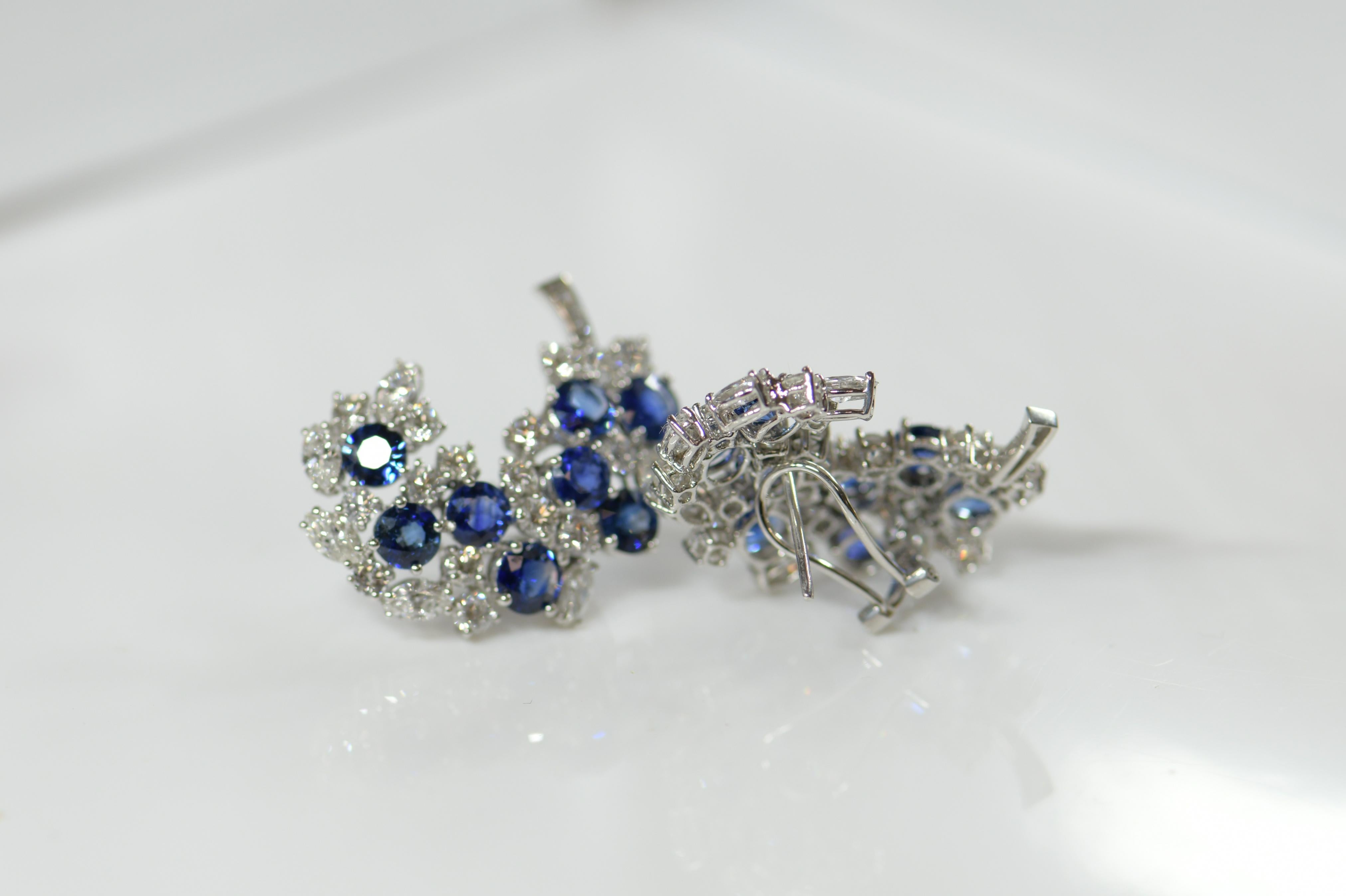 Round Cut Sapphire and Diamond Earrings For Sale