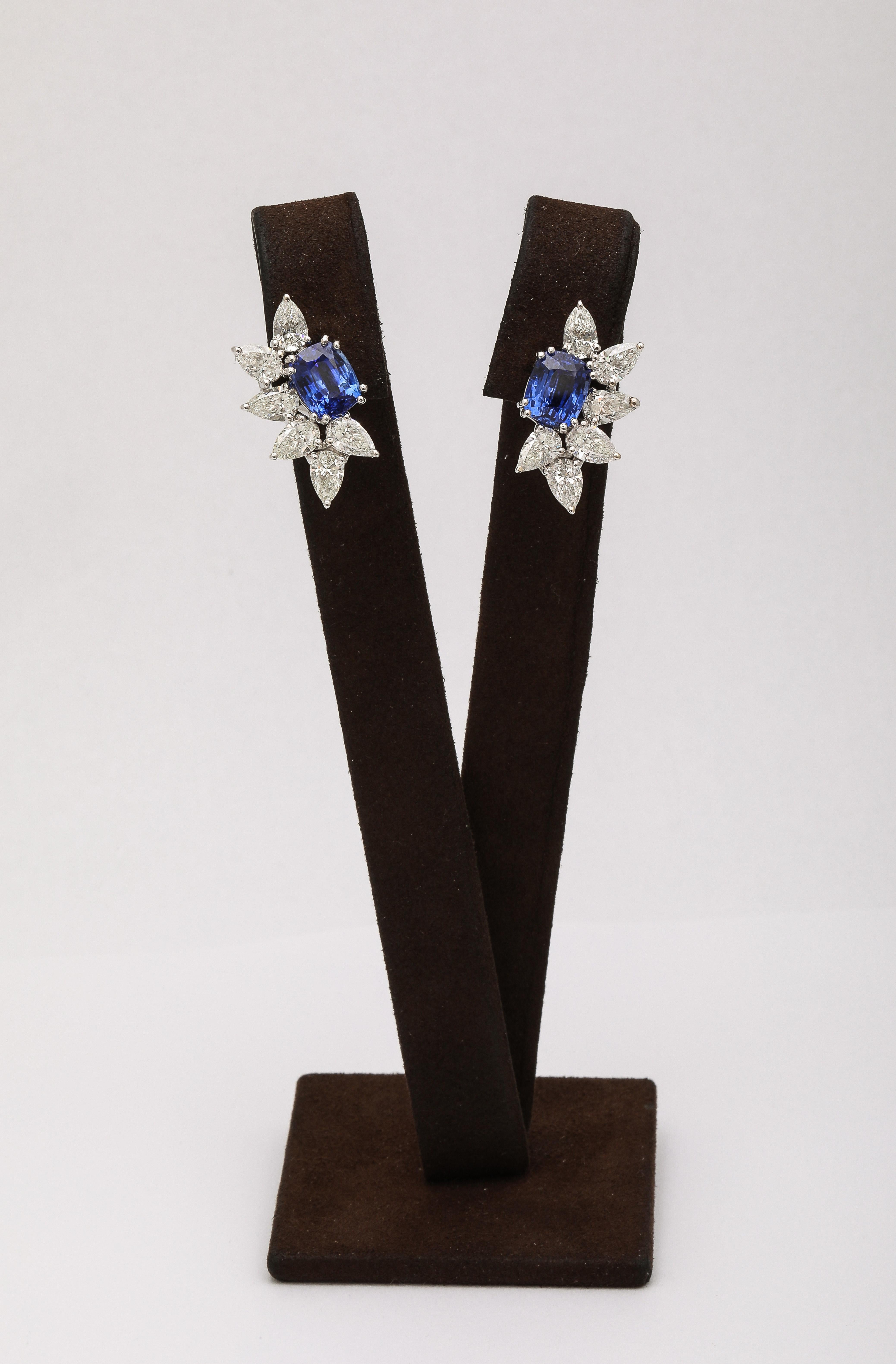 Cushion Cut Sapphire and Diamond Earrings For Sale