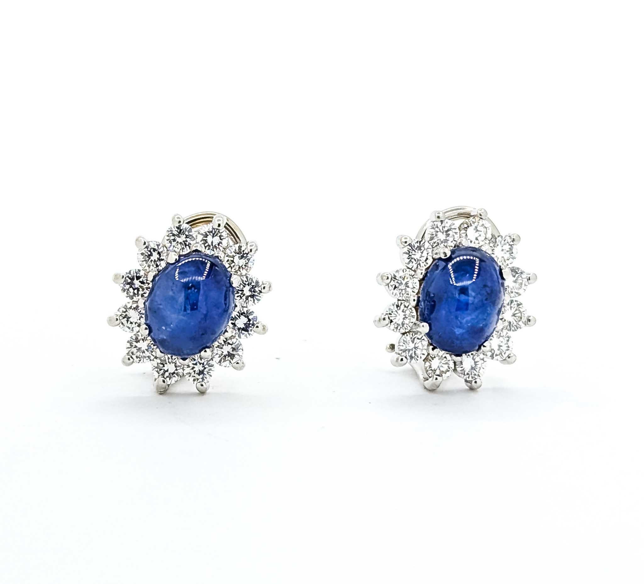 Contemporary Sapphire and Diamond Earrings in 14k White Gold For Sale