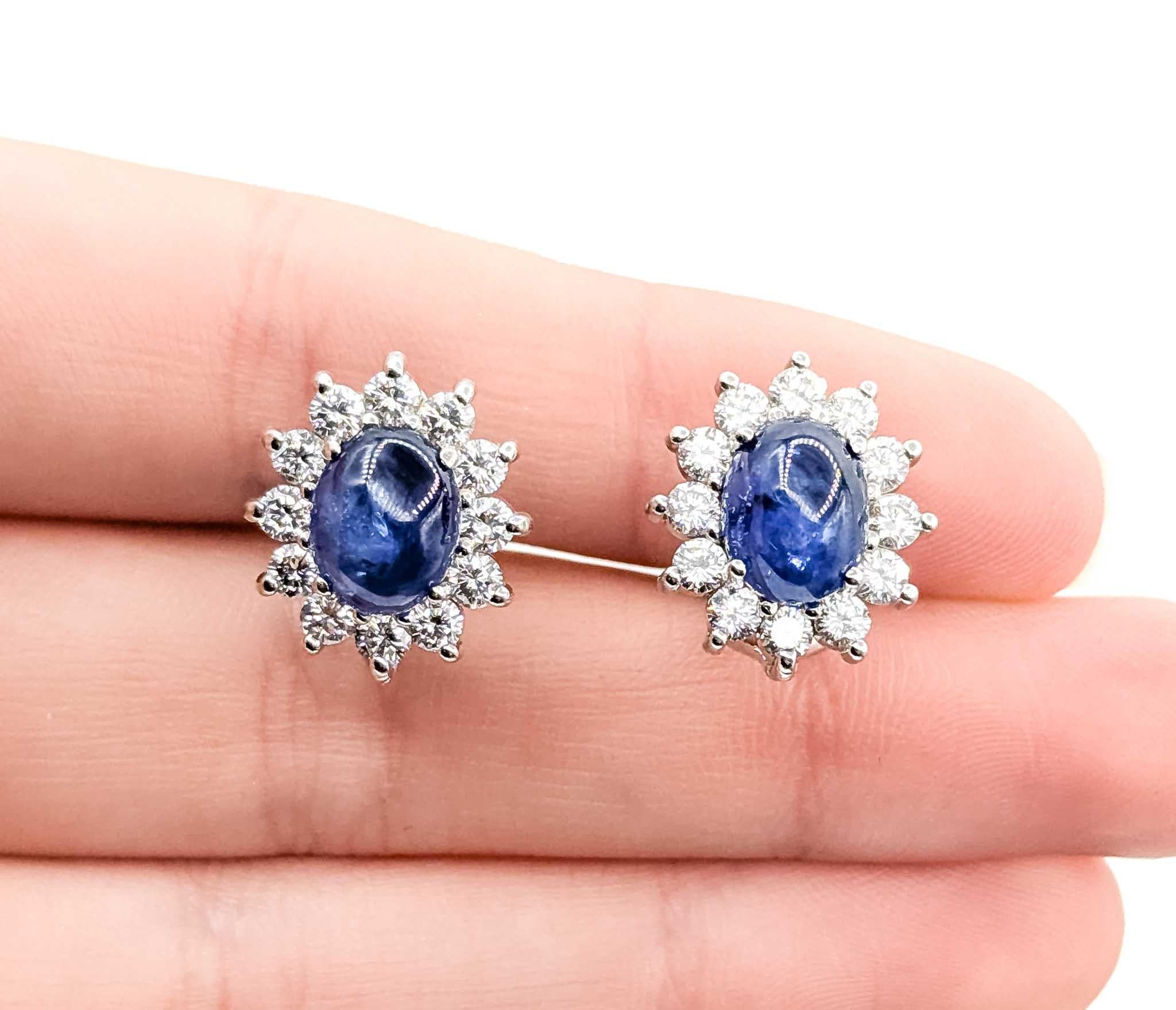 Sapphire and Diamond Earrings in 14k White Gold In Excellent Condition For Sale In Bloomington, MN