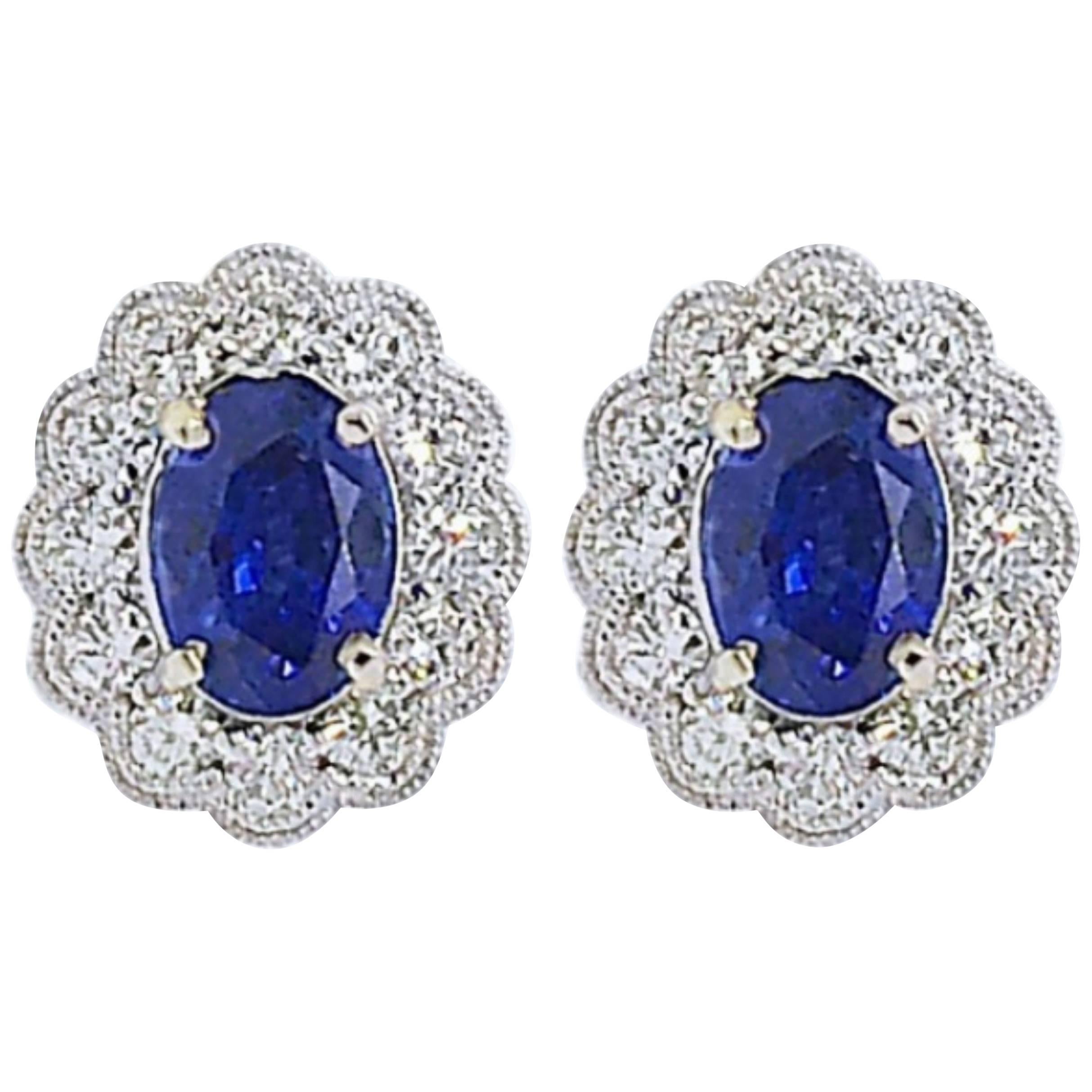 Sapphire and Diamond Earrings in 18 Karat in White Gold