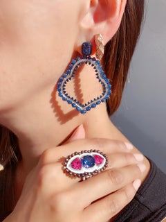 Sapphire and Diamond Earrings in 18 Karat White Gold with Blue Rhodium Plating