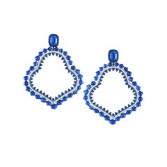 Sapphire and Diamond Earrings in 18 Karat White Gold with Blue Rhodium Plating