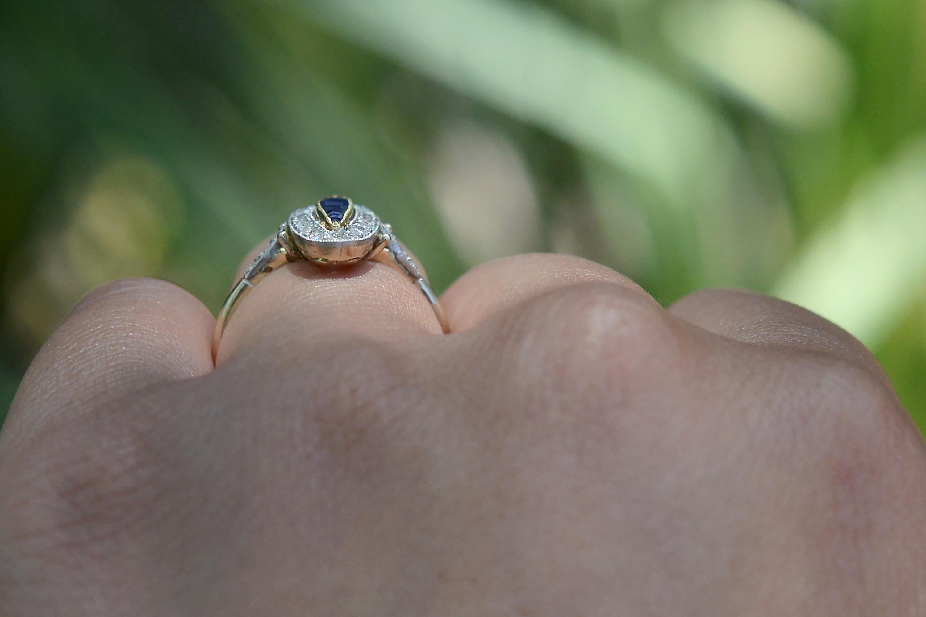 Sapphire and Diamond Edwardian Dinner Ring In Good Condition In Santa Barbara, CA