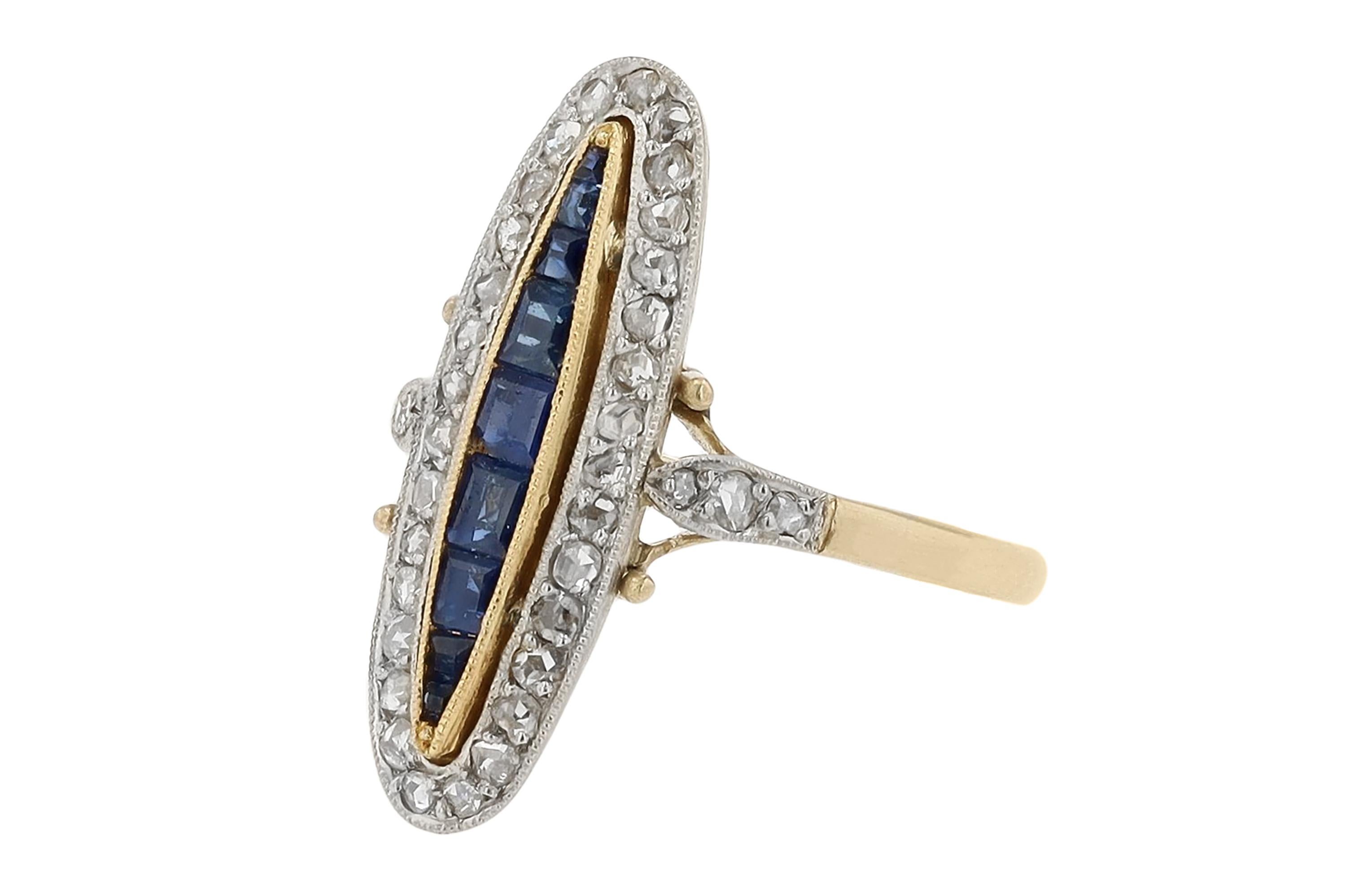 Women's or Men's Sapphire and Diamond Edwardian Dinner Ring
