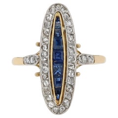 Antique Sapphire and Diamond Edwardian Dinner Ring