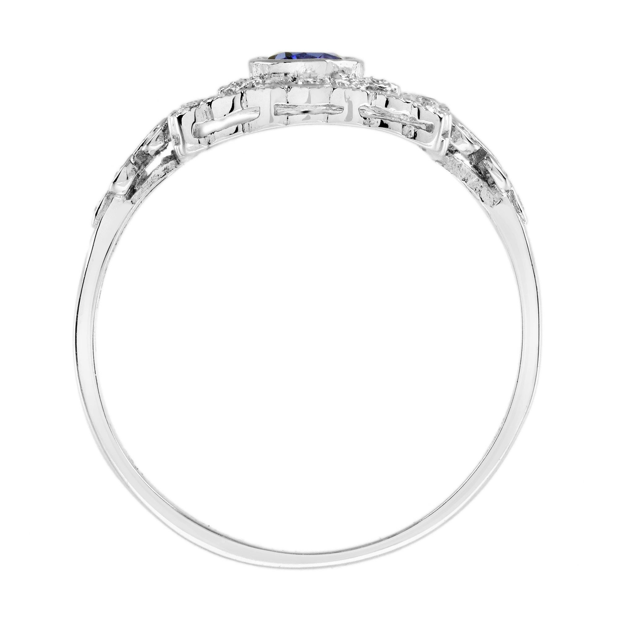 Sapphire and Diamond Edwardian Style Floral Motif Dinner Ring in 14K White Gold In New Condition For Sale In Bangkok, TH
