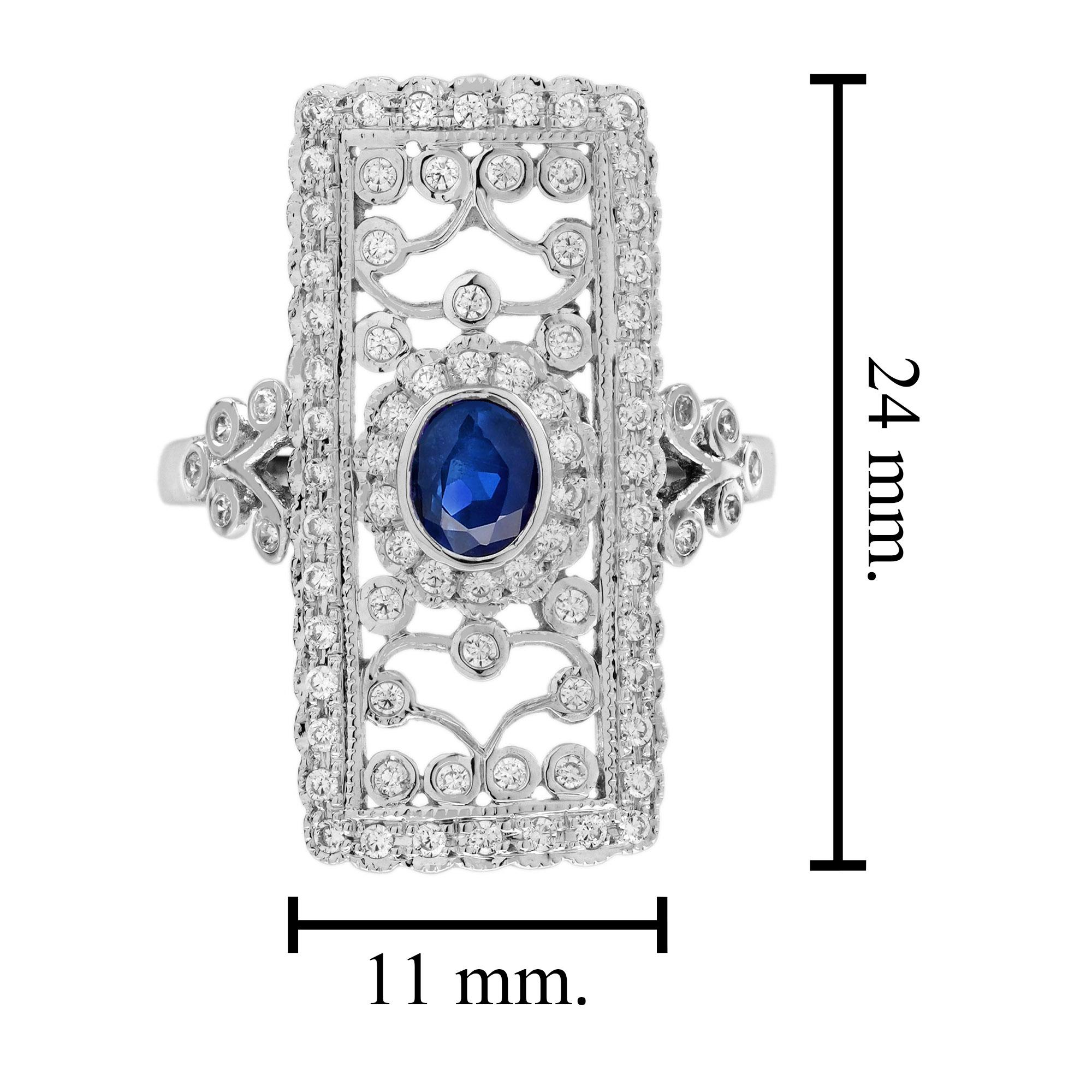 Women's Sapphire and Diamond Edwardian Style Floral Motif Dinner Ring in 14K White Gold For Sale