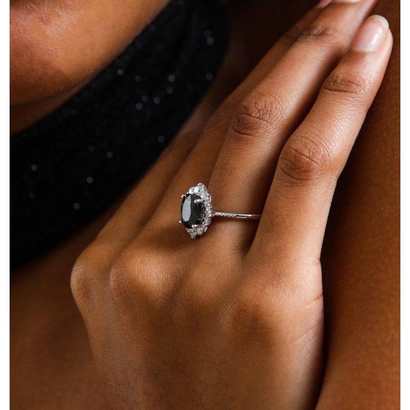 Saphir und Diamant Verlobungsring 3,19ct (Rundschliff) im Angebot