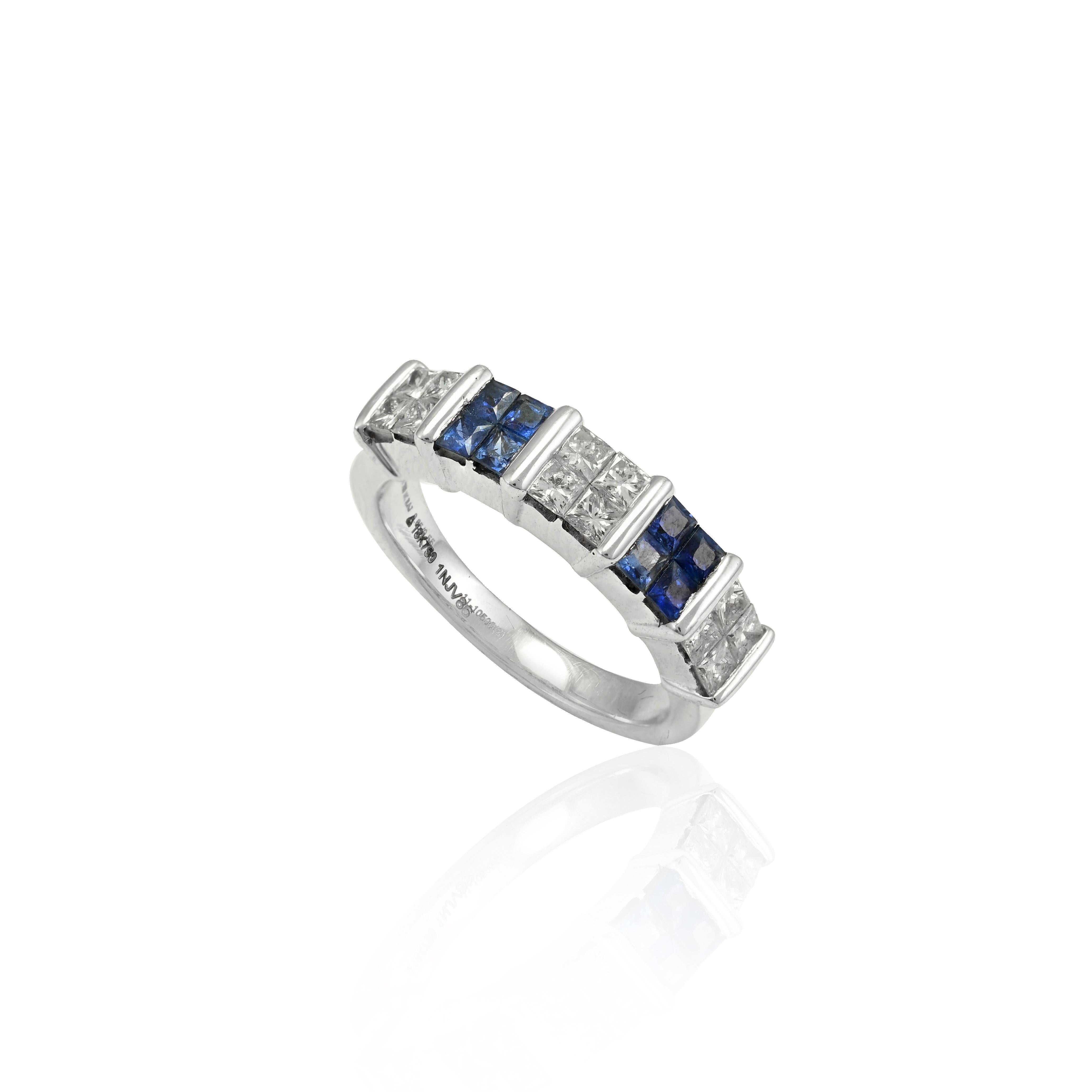 For Sale:  0.55 Ct Blue Sapphire and Diamond Engagement Band 18k Solid White Gold 6