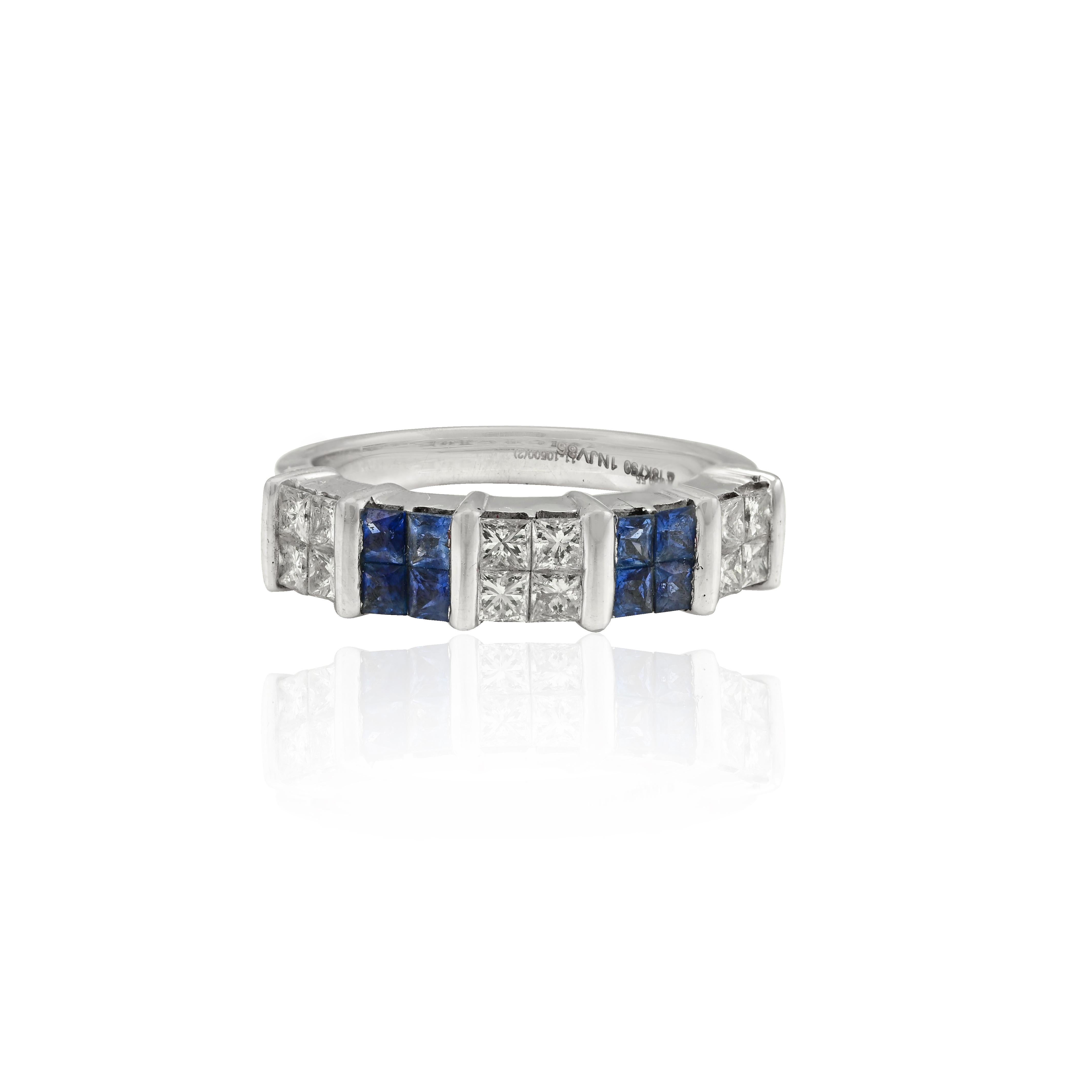 For Sale:  0.55 Ct Blue Sapphire and Diamond Engagement Band 18k Solid White Gold 7